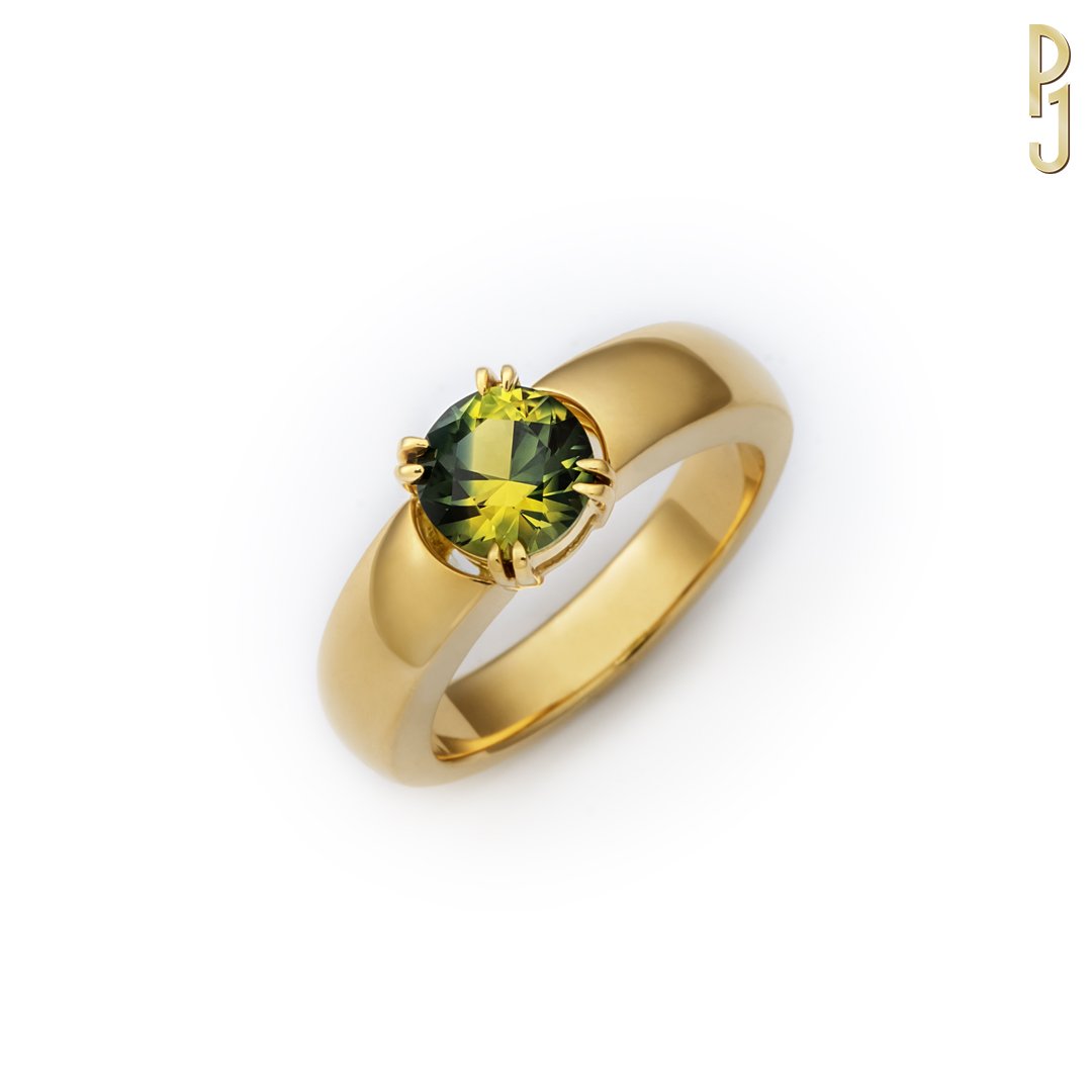 Custom Designed Engagement Ring Australian Parti Sapphire Eight Claw Yellow Gold Philip's Jewellery Mackay.jpg