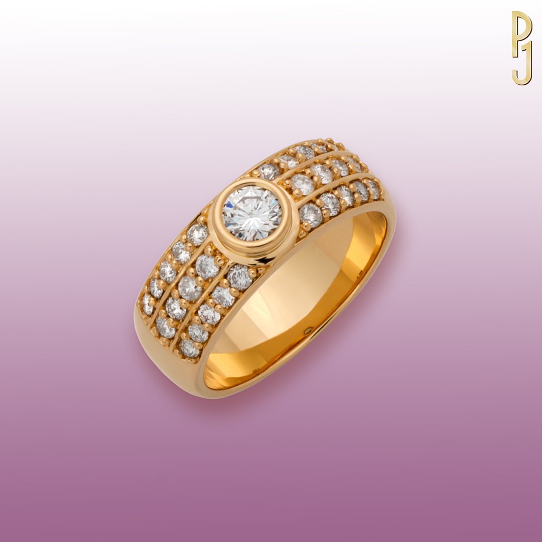 Custom Designed Dress Ring Round Brilliant Cut Diamond Three Band Yellow Gold Philip's Jewellery Mackay.jpg