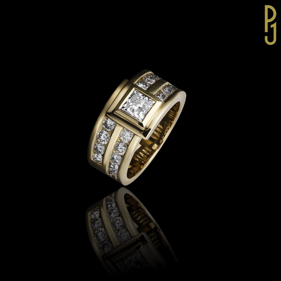 Custom-Designed Dress Ring Princess Diamond Yellow Gold Philip's Jewellery Mackay .jpg