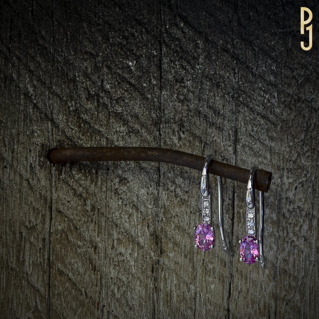 Custom Design Earrings Pink Sapphires Diamonds Platinum Philip's Jewellery Mackay.jpg