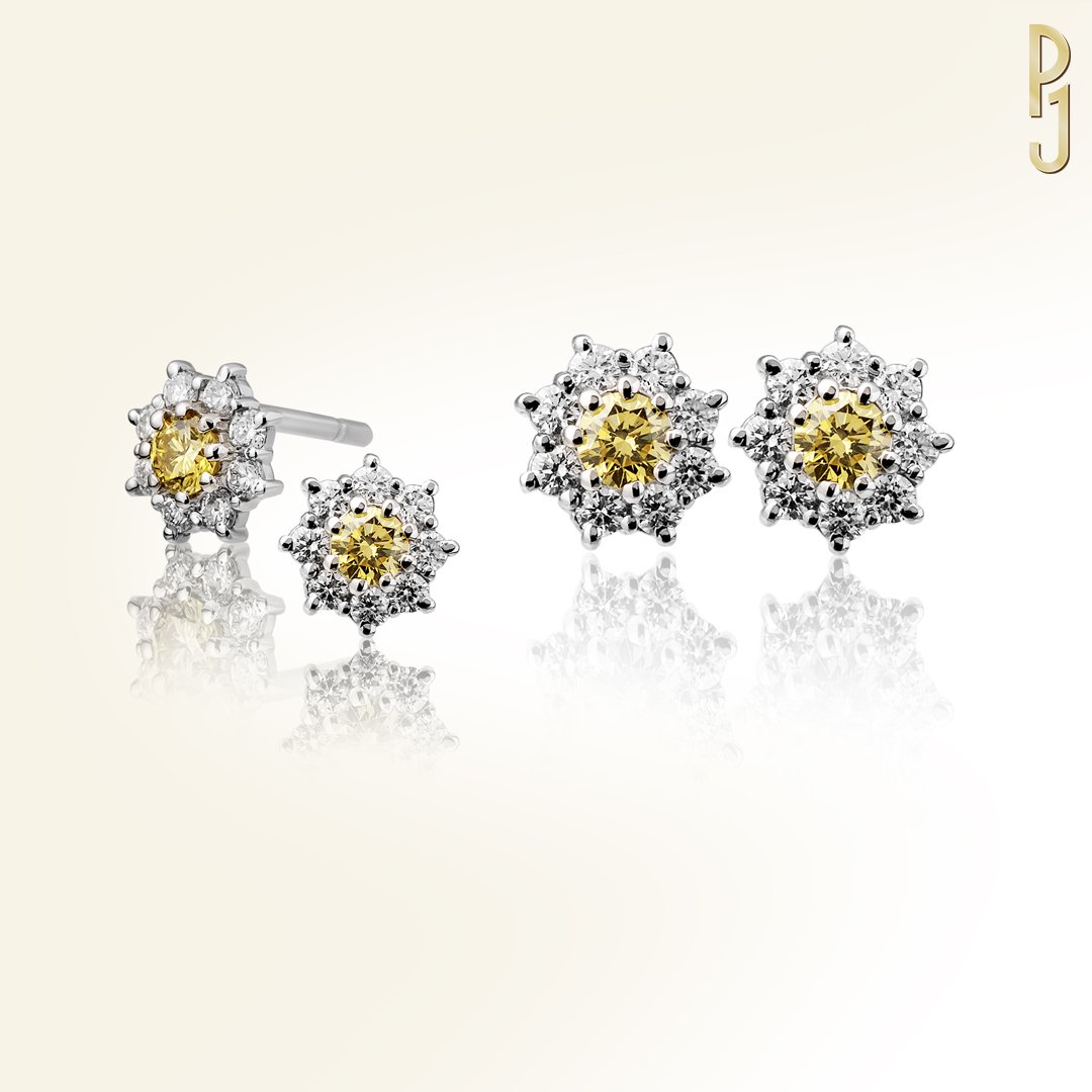 Custom Design Earrings Yellow Diamonds White Diamond Daisy Platinum Philip's Jewellery Mackay.jpg