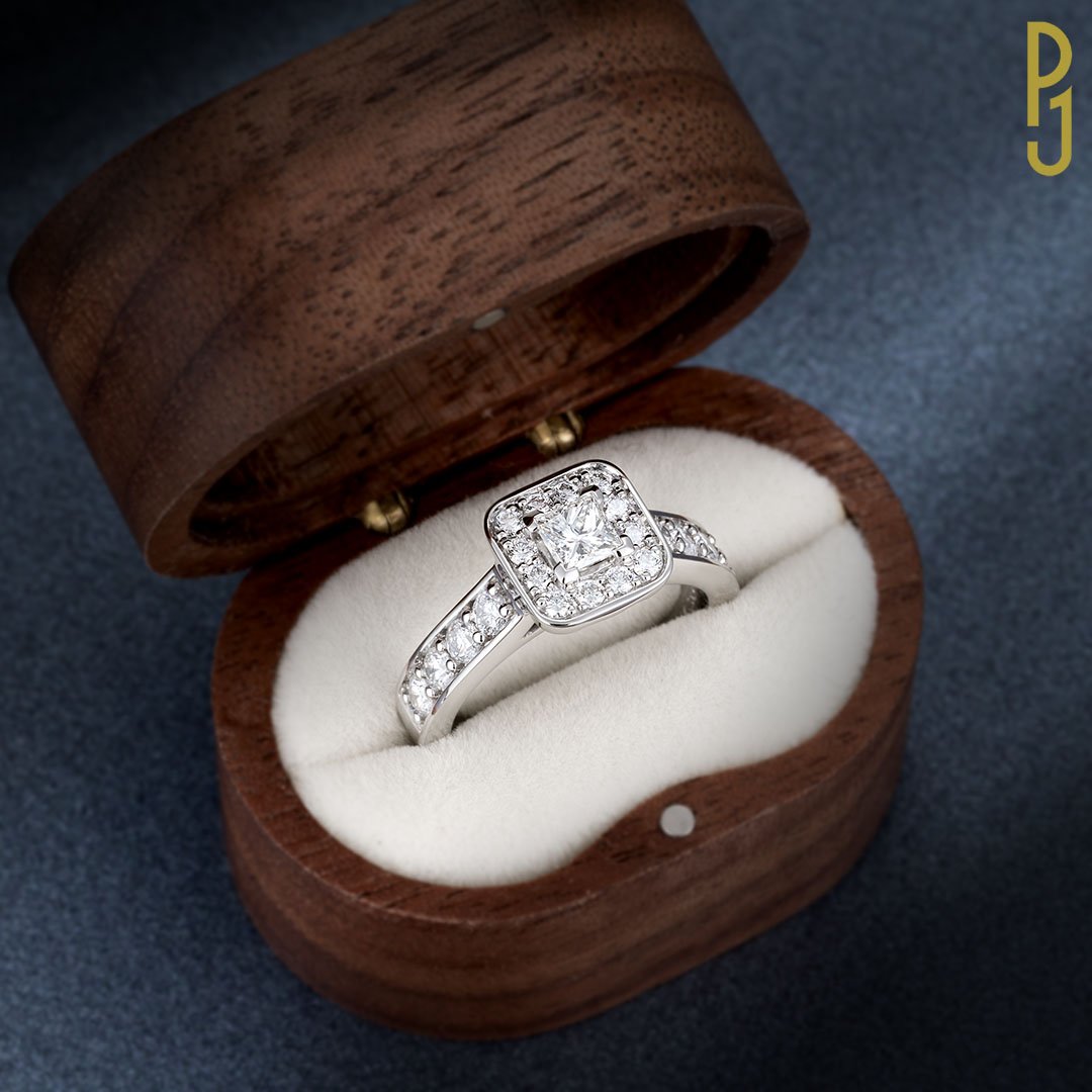 Custom Designed Engagement Ring Pincess Diamond Halo Philip's Jewellery Mackay .jpg