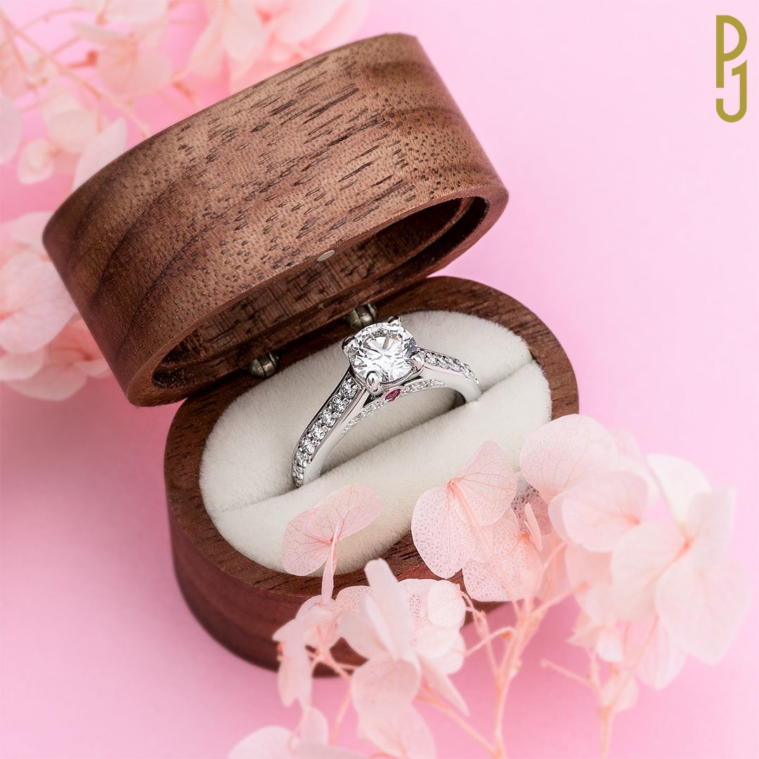 Custom Designed Engagement Ring Diamond Pink Sapphire Platinum Philip's Jewellery Mackay.jpg