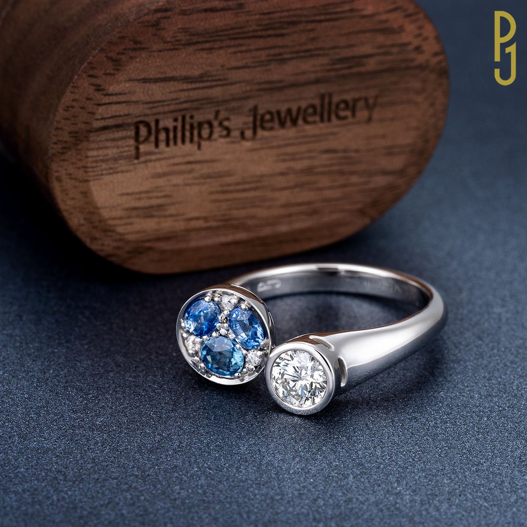 Custom Design Dress Ring Cylone Sapphire Diamond Platinum Tube Style Philip's Jewellery Mackay.jpg