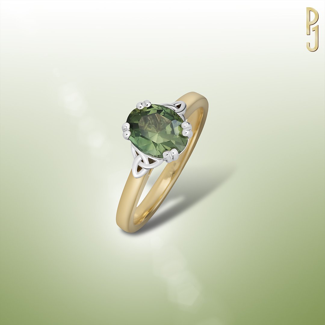 Custom Designed Dress Ring Australian Green Sapphire Keltic Knot Platinum Yellow Gold Philip's Jewellery Mackay .jpg