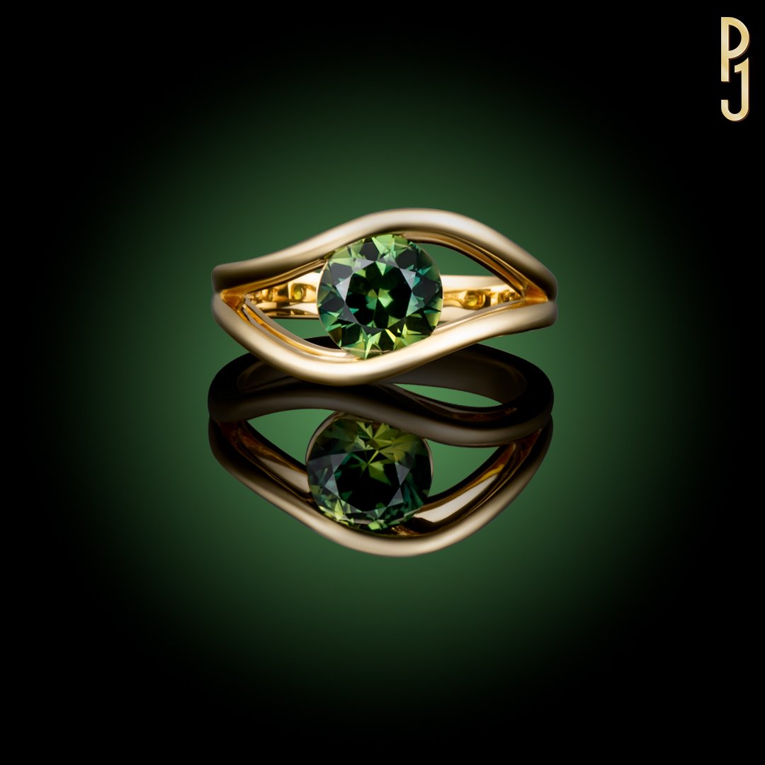 Custom Designed Dress Ring Australian Green Sapphire Wave Ring Tension Set Yellow Gold Philip's Jewellery Mackay.jpg