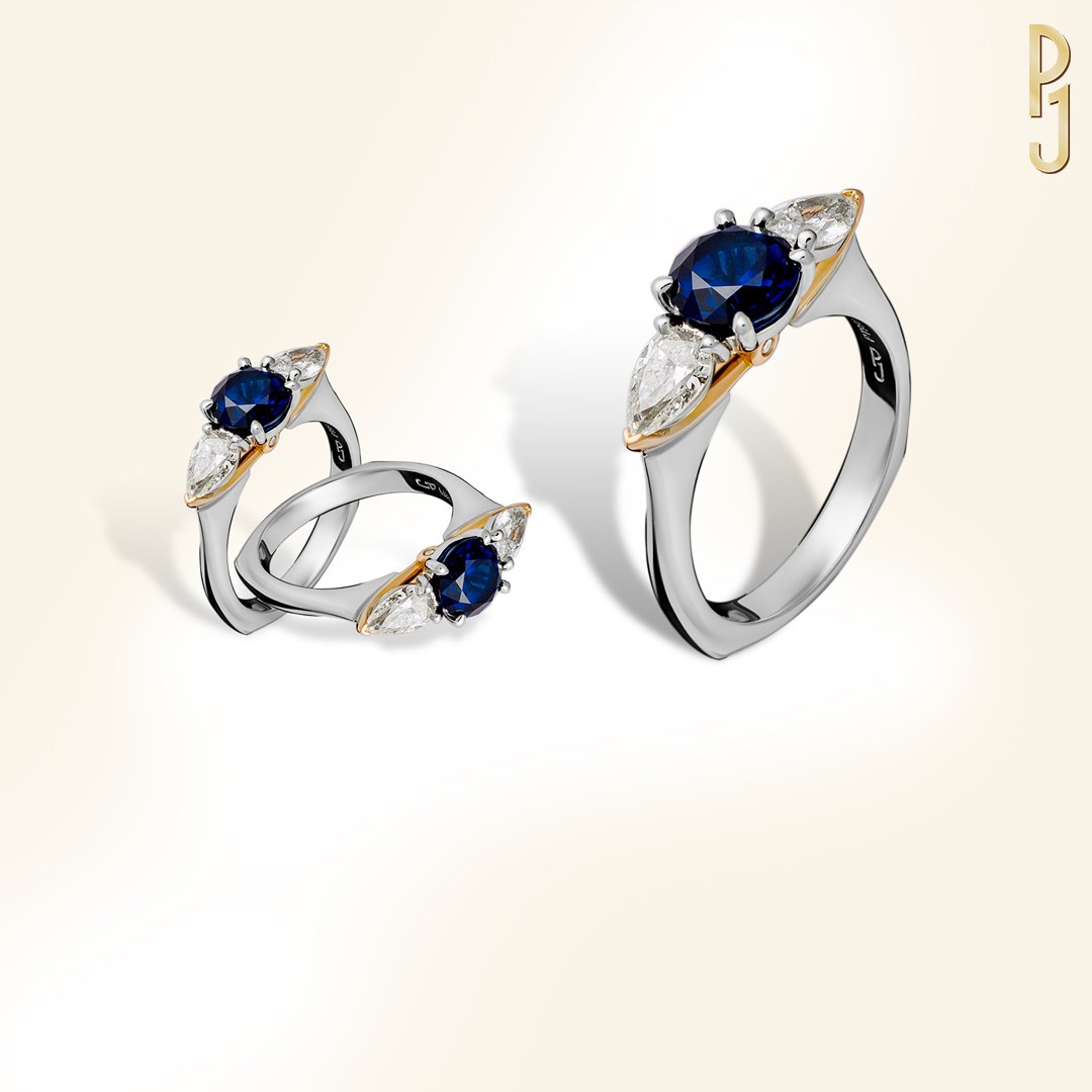 Custom Designed Dress Ring Australian Inverell Sapphire Pear Shape Diamonds Rose Gold Platinum Philip's Jewellery Mackay.jpg
