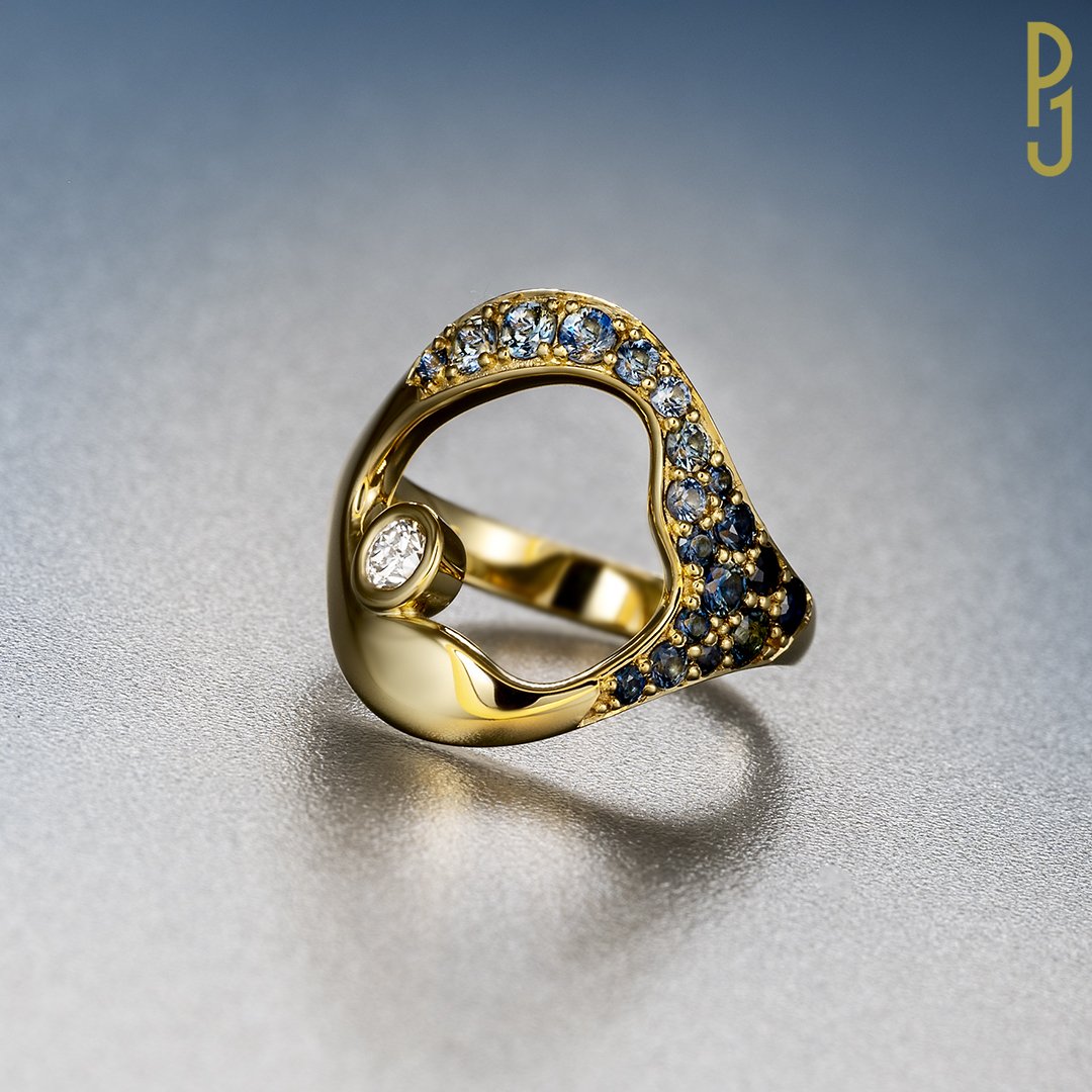 Custom Designed Dress Ring Australian Sapphire Diamonds Yellow Gold Philip's Jewellery Mackay.jpg