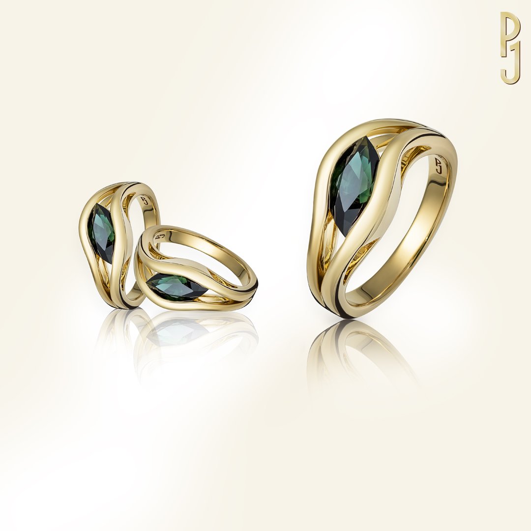 Custom Designed Dress Ring Australian Teal Sapphire Yellow Gold Wave Ring Philip's Jewellery Mackay.jpg