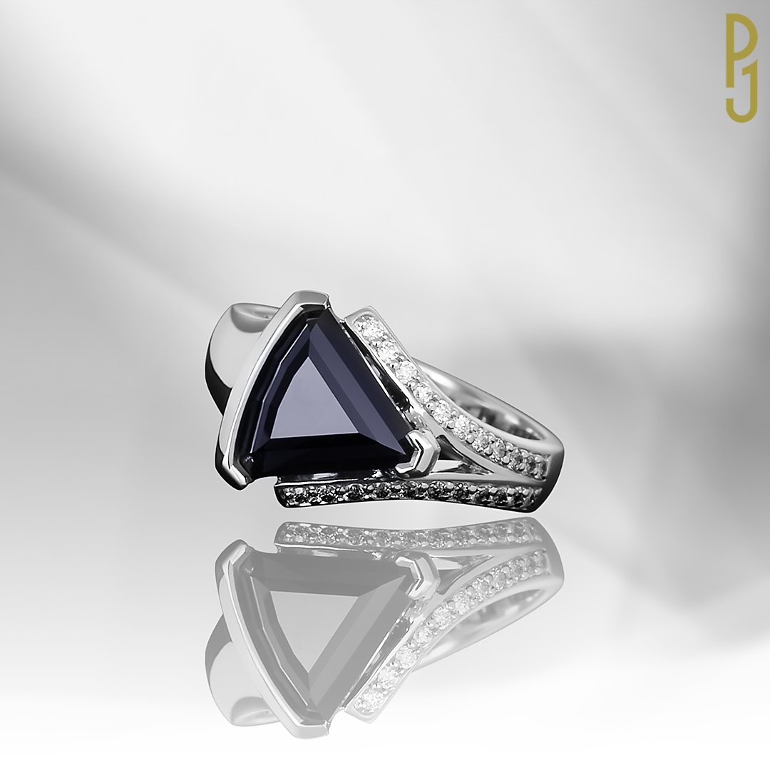 Custom Designed Dress Ring Australian Trillion Shaped Blue Sapphire Platinum Philip's Jewellery Mackay .jpg