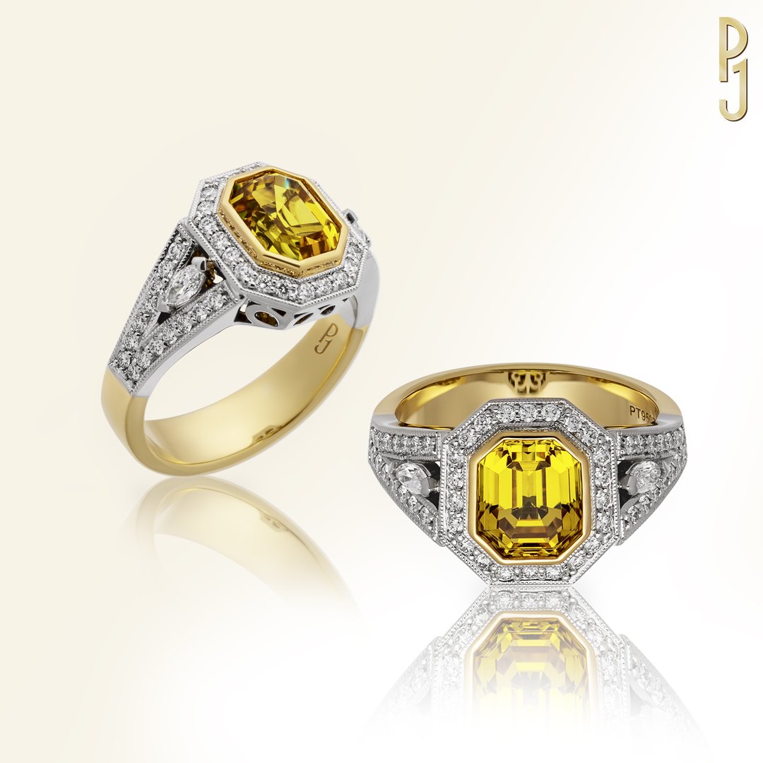 Custom Designed Dress Ring Australian Yellow Sapphire Diamonds Yellow Gold Platinum Philip's Jewellery Mackay.jpg