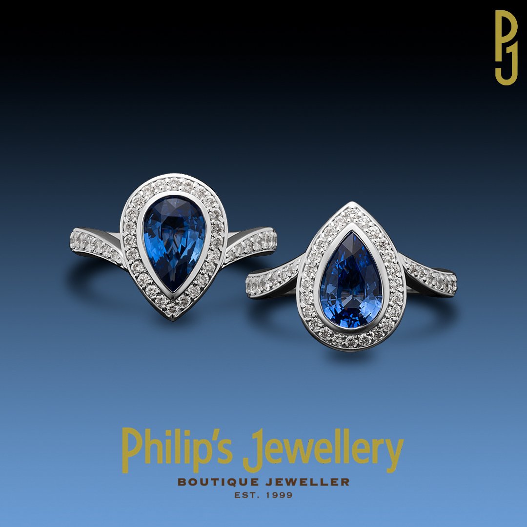 Custom Designed Dress Ring Blue Sapphire Diamond Halo Platinum Philip's jewellery Mackay.jpg