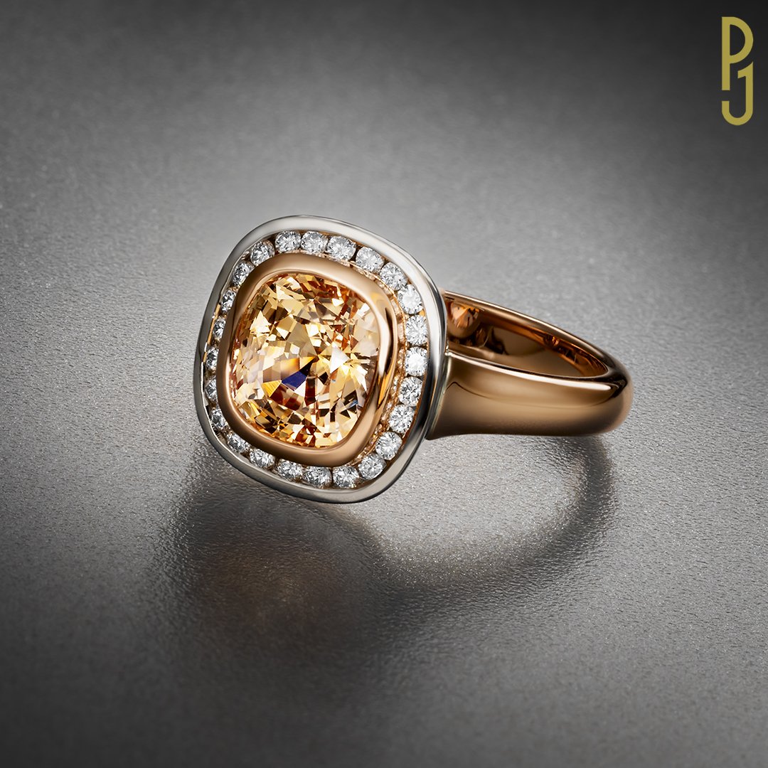 Custom Designed Dress Ring Padparadscha Sapphire Diamond Halo Platinum Rose Gold Philip's Jewellery Mackay.jpg