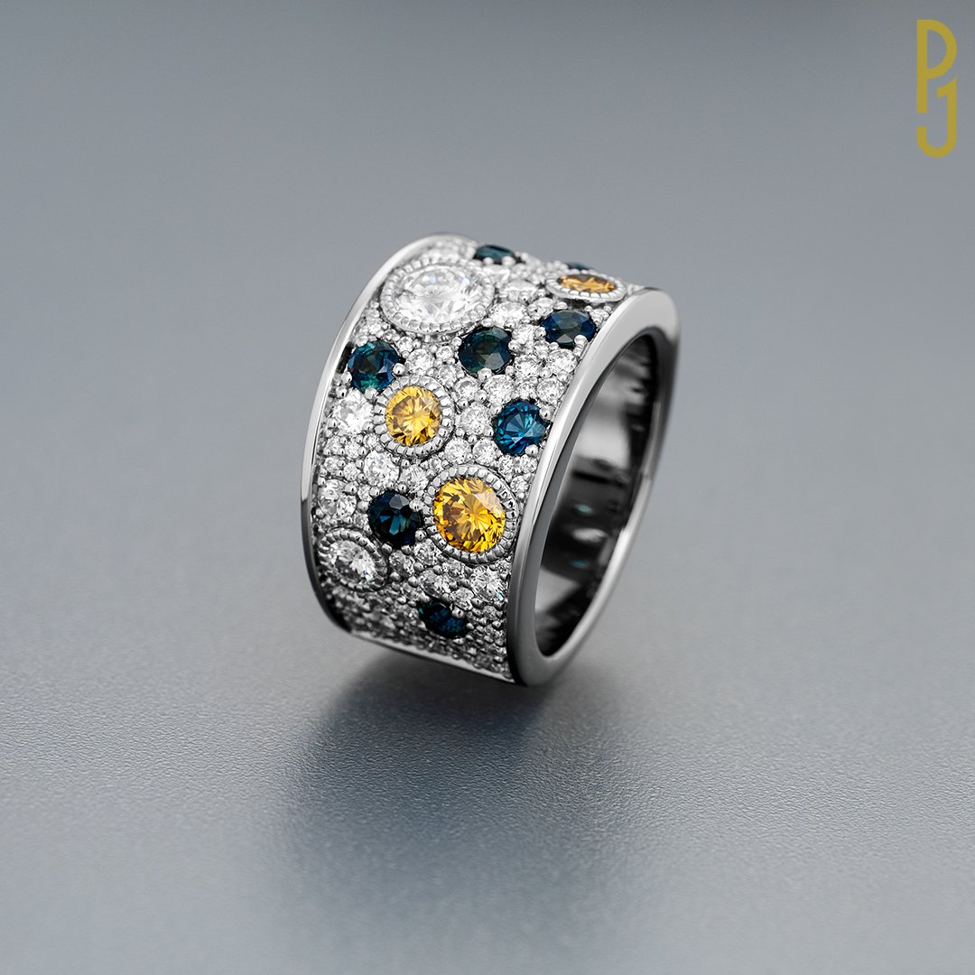 Custom Designed Dress Ring Sapphire Yellow Blue Diamonds Platinum Philip's Jewellery Mackay.jpg