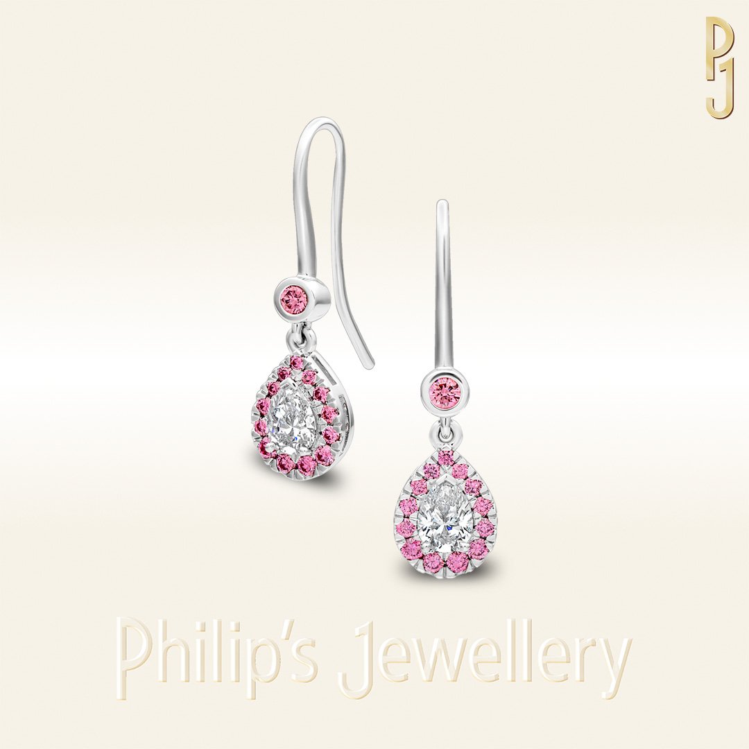 Custom Design Earrings Argyle Pink Diamond Pear Shape Drops Philip's Jewellery Mackay.jpg