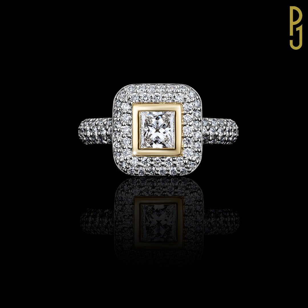 Custom- Design Engagement Ring Diamond Double Halo Yellow Gold Platinum Philip's Jewellery Mackay .jpg