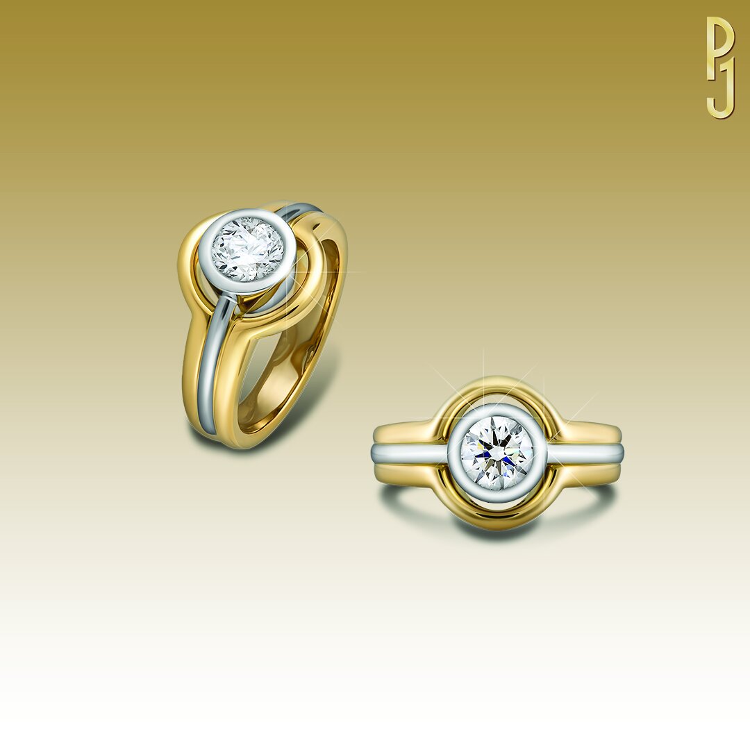 Custom-Designed Engagement Ring Double Bezel Setting Diamond Yellow Gold Platinum Philip's Jewellery Mackay.jpg