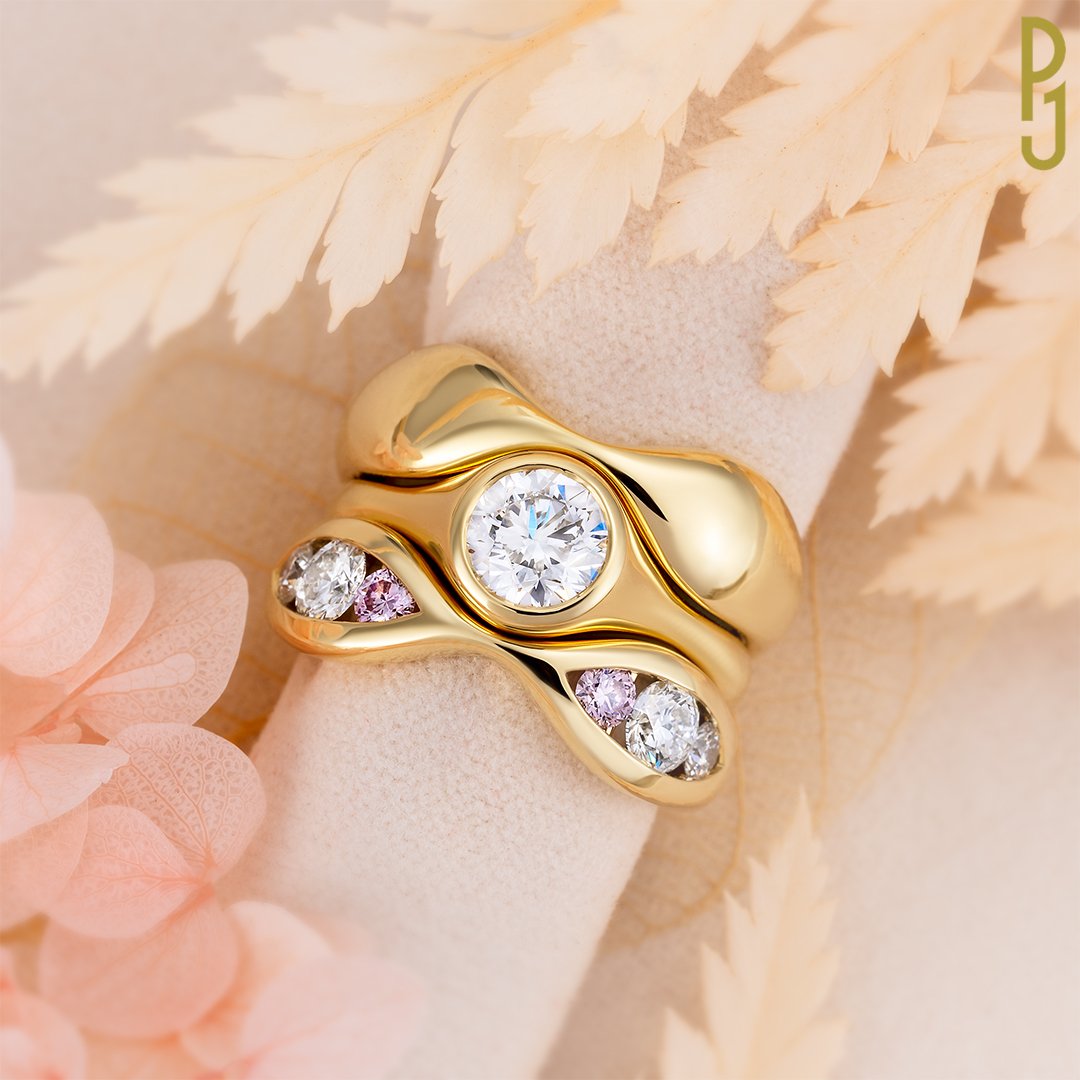 Custom Design Organic Solitaire, Wedding Ring & Eternity Band Argyle Diamonds Yellow Gold Philip's Jewellery Mackay.jpg