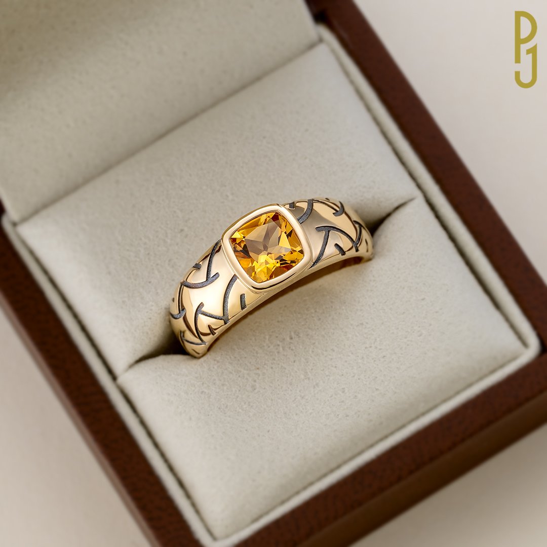 Custom Design Men's Dress Ring Australian Yellow Sapphire Motor Bike Tread Ring Yellow Gold Philip's Jewellery Mackay.jpg