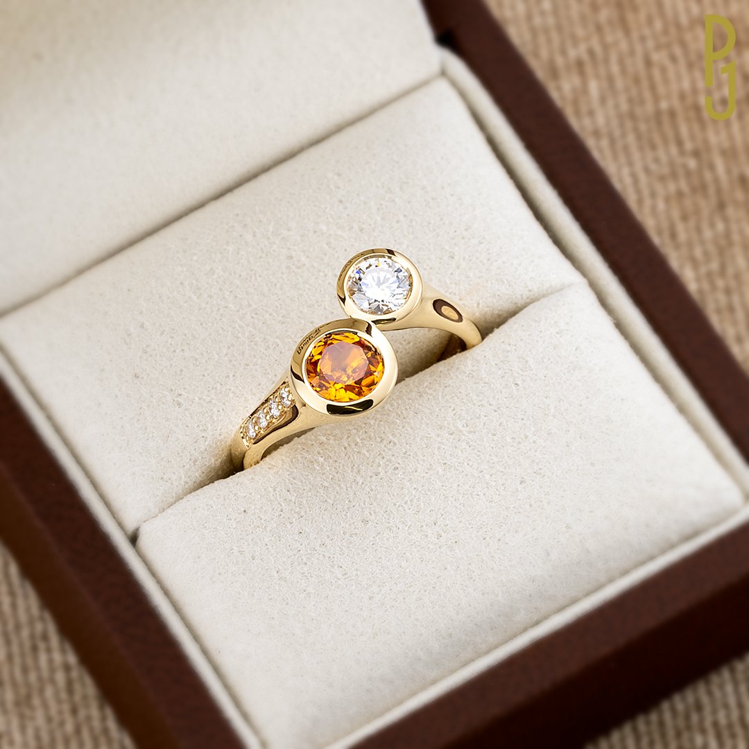 Custom Design Dress Ring Orange Sapphire Diamond Two Stone Philip's Jewellery Mackay.jpg