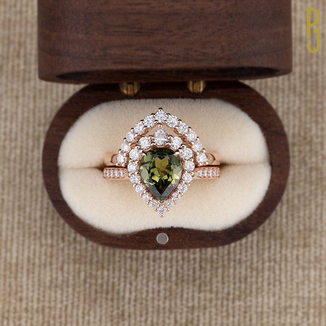 Engagement Ring Wedding Band Green Australian Sapphire Halo Rose Gold Custom Design Philip's Jewellery Mackay.jpg