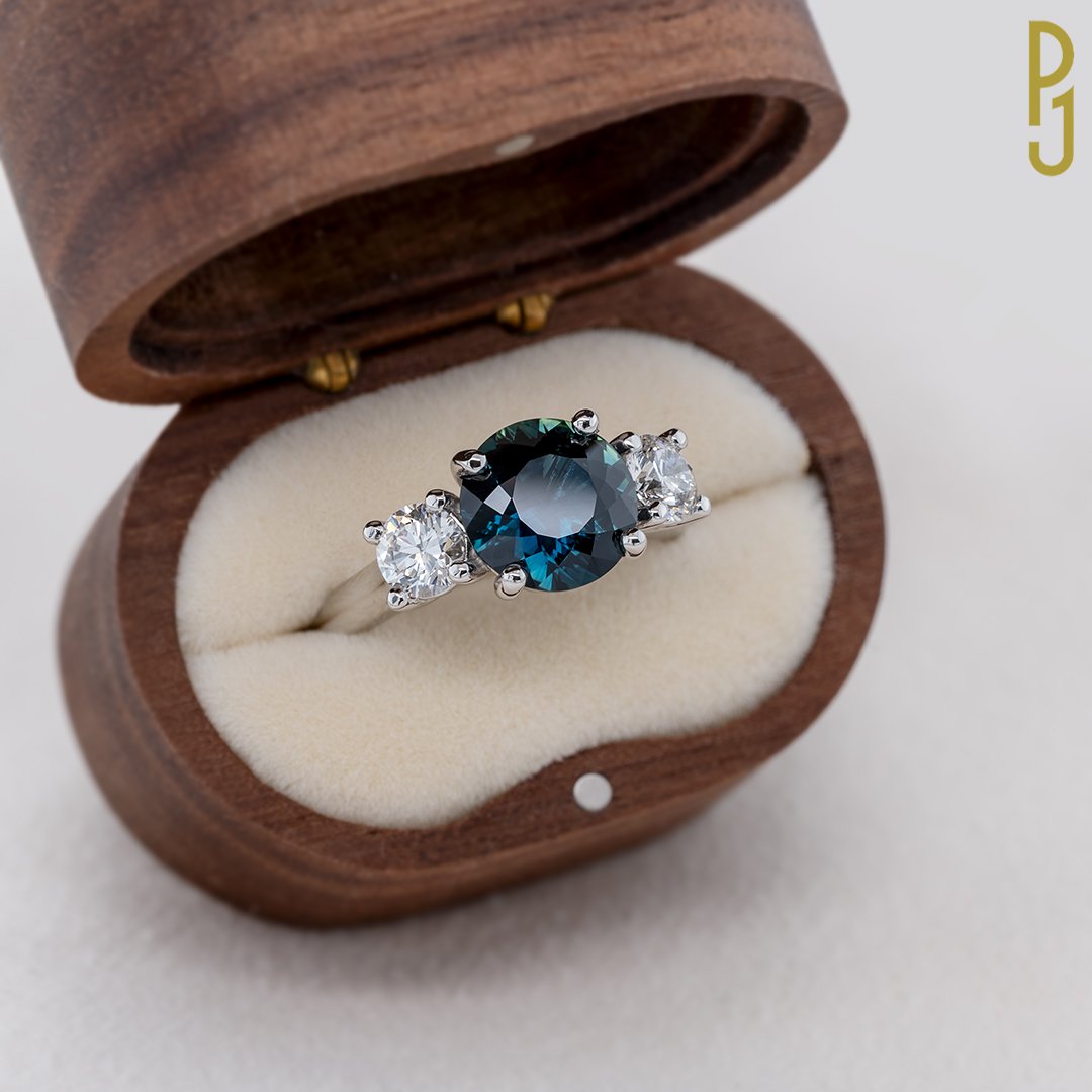 Custom Design Engagement Ring Australian Sapphire Diamond Three Stone Platinum Philip's Jewellery Mackay.jpg