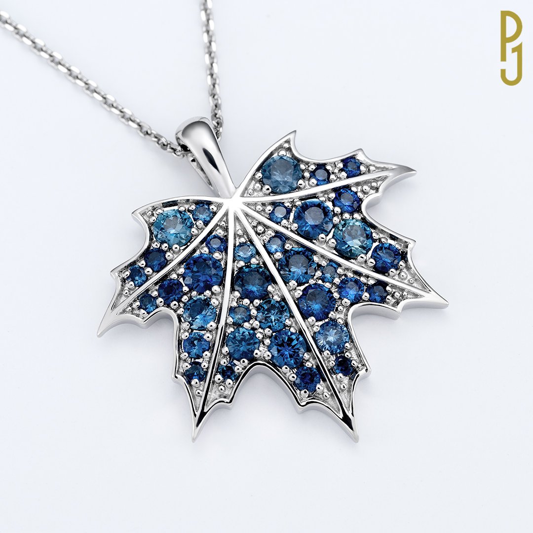 OCTOBER Custom Design Pendant Maple Leaf Platinum Australian Sapphires Philip's Jewellery Mackay.jpg