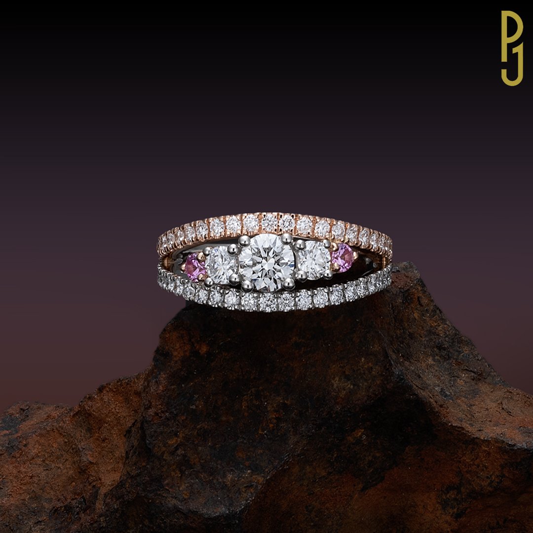 January Custom Design Engagement Ring Diamonds Pink Sapphires Rose Gold Platinum Philip's Jewellery Mackay.jpg