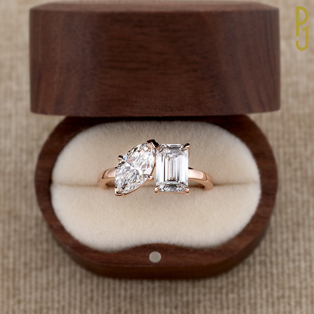 Custom Design Engagement Ring Marquise & Emerald cut Diamonds Rose Gold Philip's Jewellery Mackay.jpg