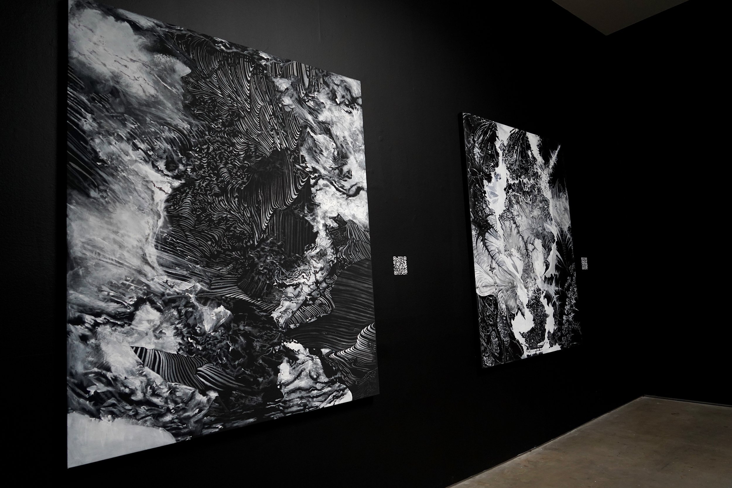  installation view of two paintings at  Honor Fraser Gallery , part of Claudia Hart's " Digital Combines " group exhibition, 2022. photos by Betsy Martinez.     