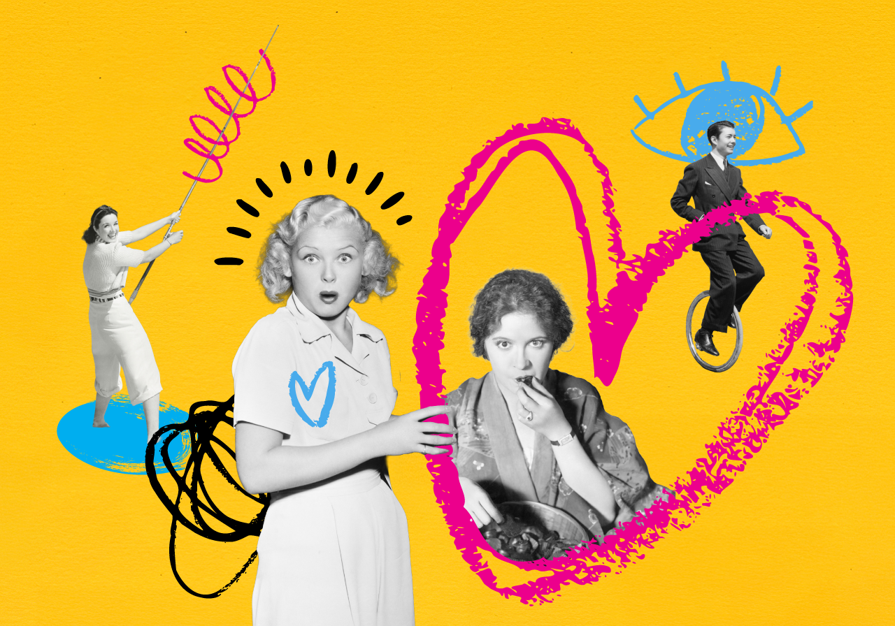 Styled retro black and white characters on Bottle agency pops of colour