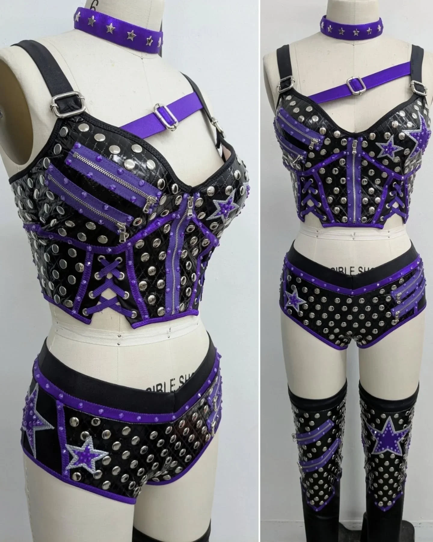 Close ups of the new gear designed and made for the prodigy @roxanne_wwe !! Love the pops of purple! 
🖤💜🖤
#wwe @wwe #roxanneperez #customwrestlinggear #prowrestlinggear #wrestlinggear