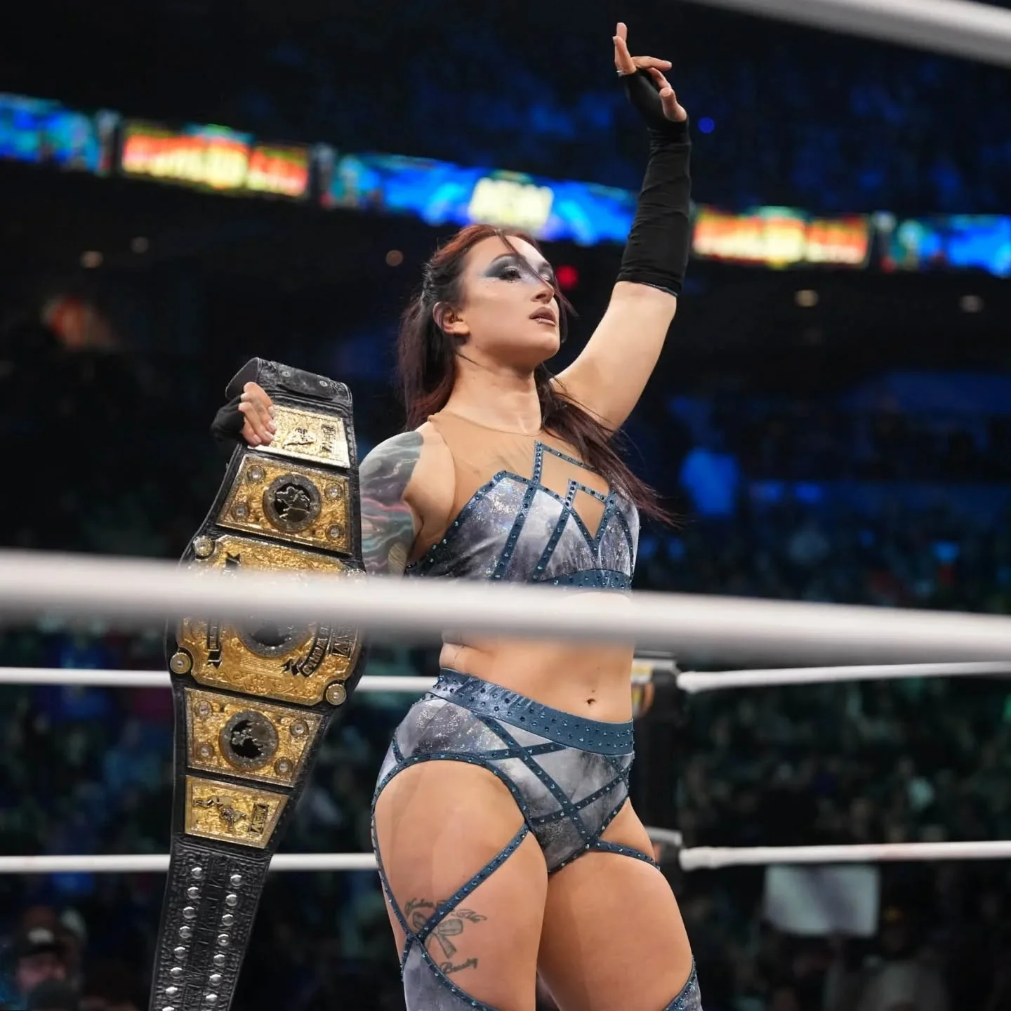 Love love LOVE this smokey gray and steel blue gear for @callmekrisstat ! 
🩶💙🩶
#aew @aew #krisstatlander #womenswrestling #prowrestlinggear #customwrestlinggear