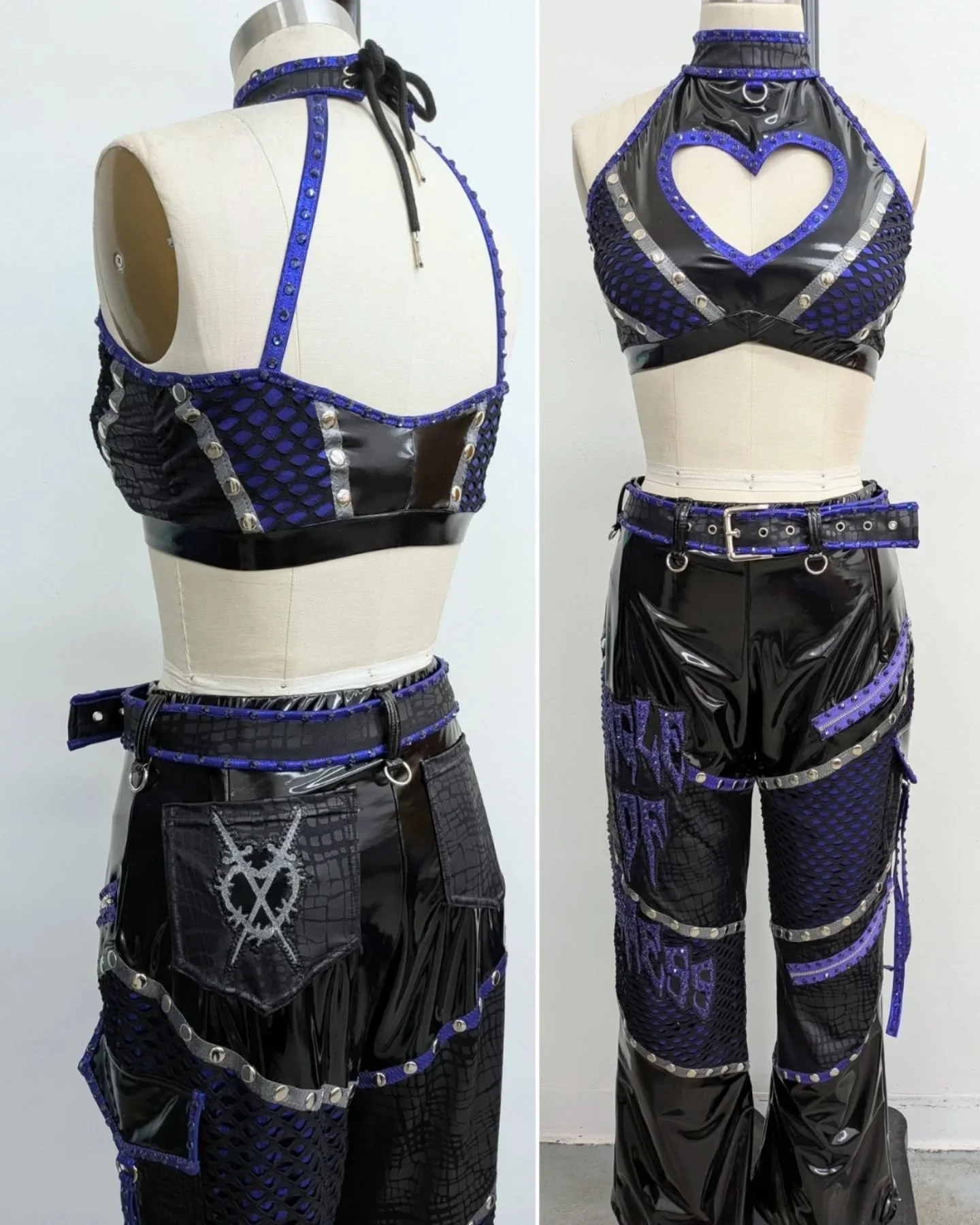 Close up photos of the new gear designed and made for @thejuliahart ! 
🖤💜🖤
@aew #aew #juliahart #prowrestlinggear #customwrestlinggear #wrestlinggear