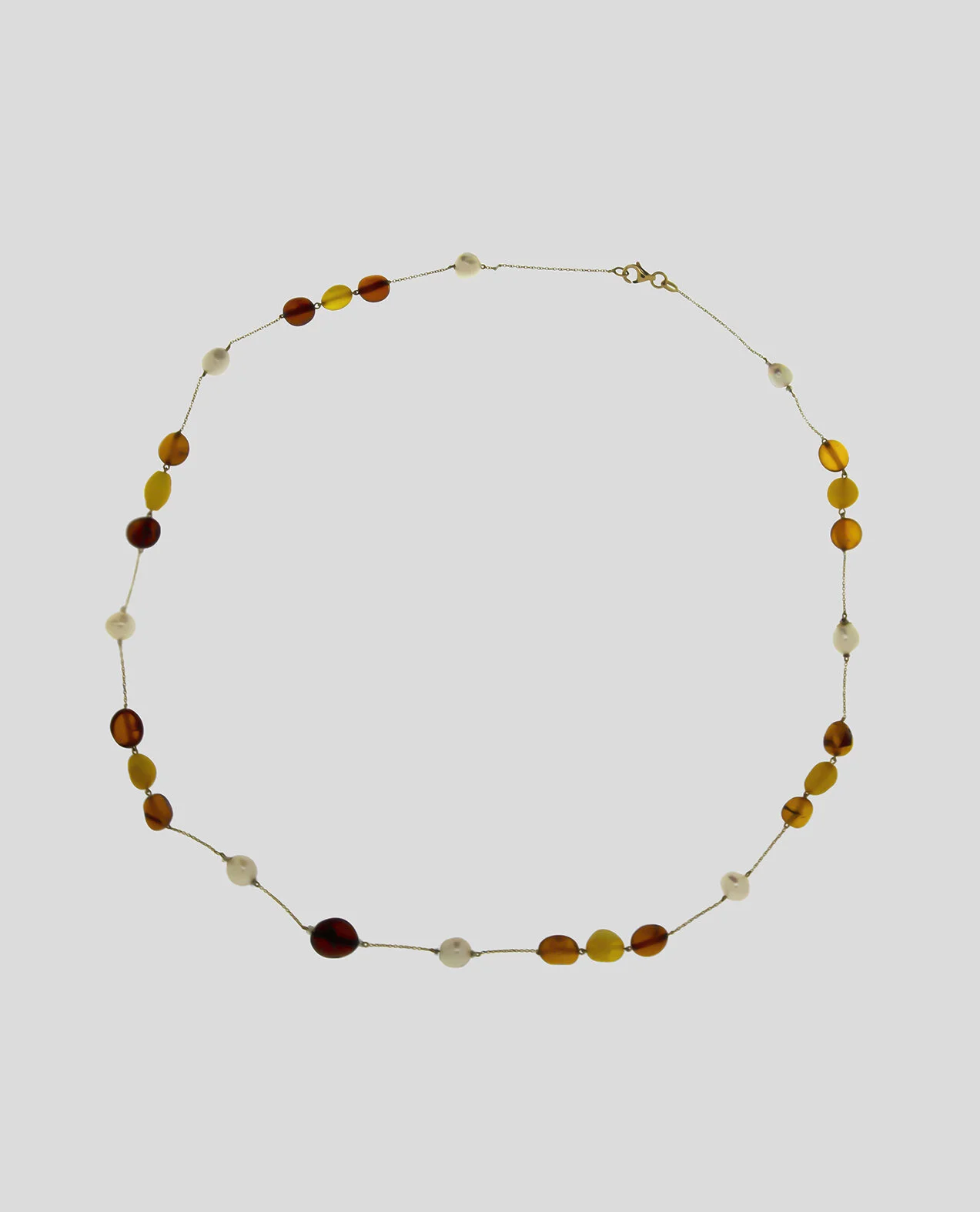 18K Yellow Gold Amber and Freshwater Cultured Pearl Necklace £350