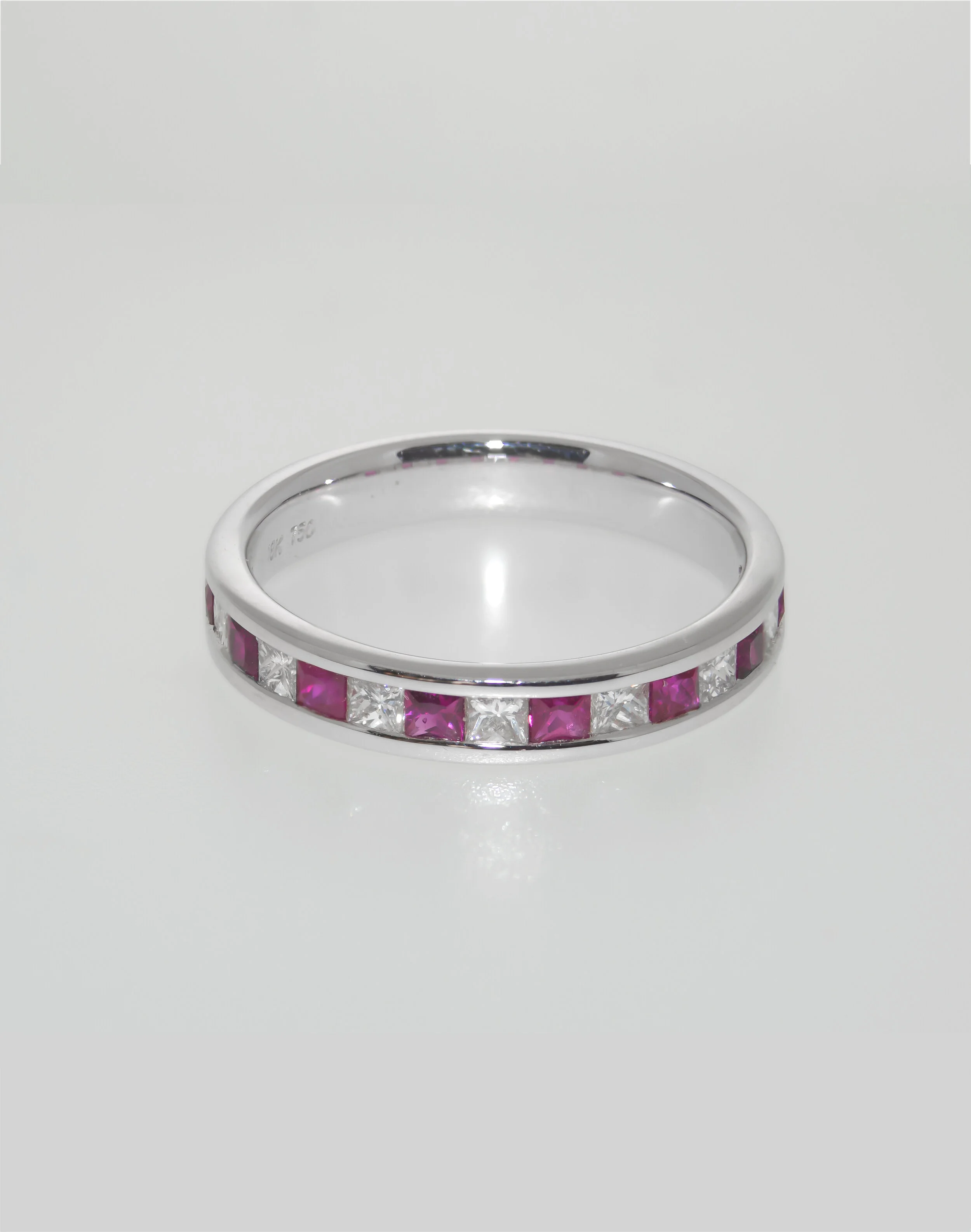 18K White Gold Channel Set Ruby and Diamond Ring £650
