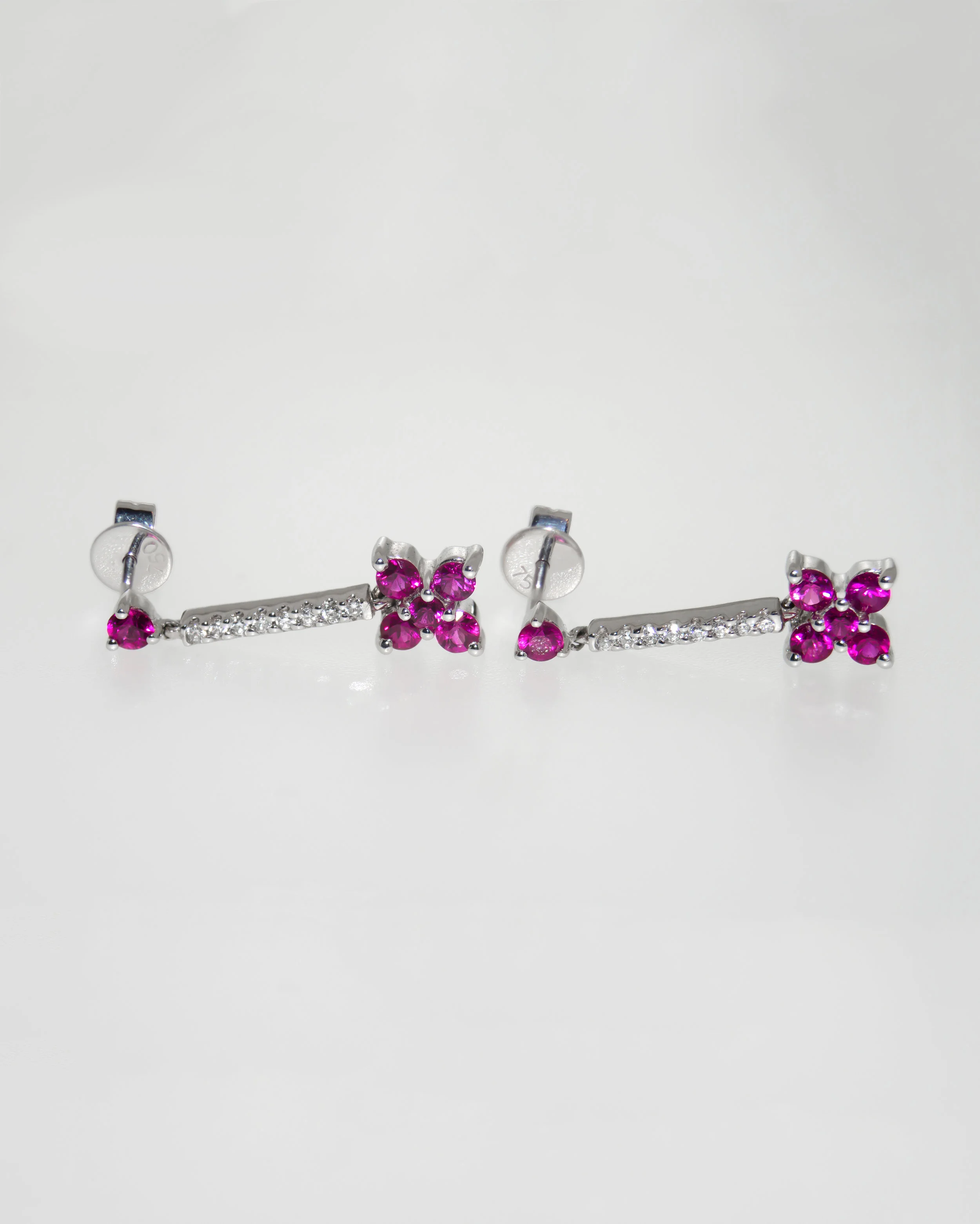 18K White Gold Ruby and Diamond Dangling Earrings £460