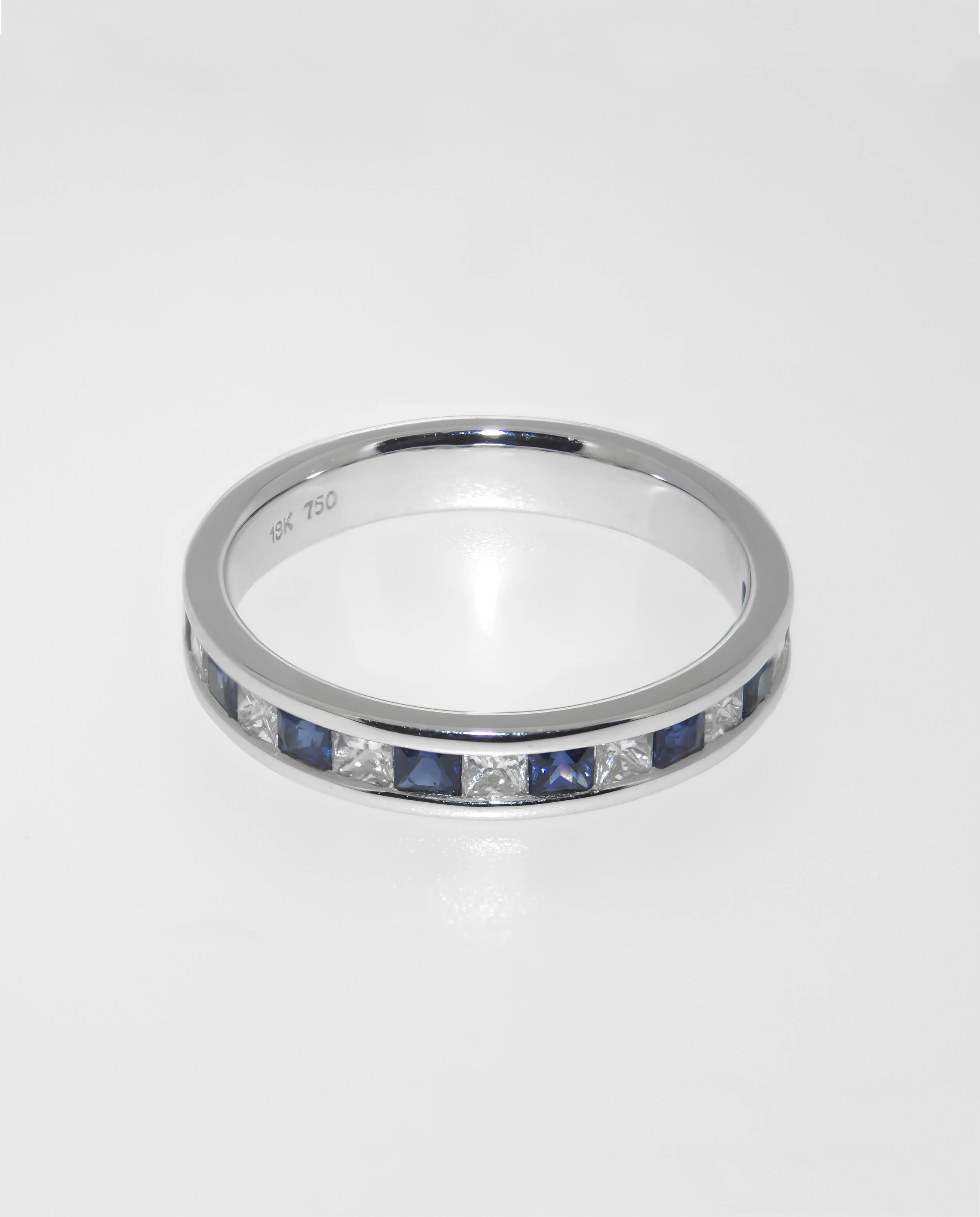 18K White Gold Channel Set Diamond and Sapphire Ring £650