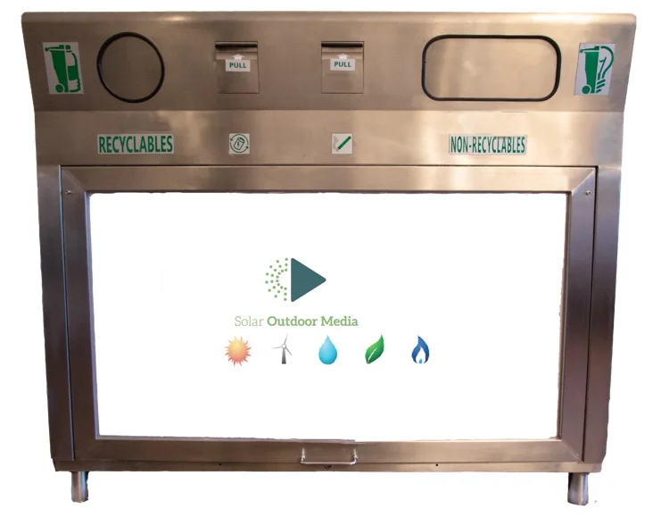 SOLAR WIFI ECO-BINS offer companies who employ them, the opportunity to add revenue generating income through a rev-share business model, making "going solar" instantly profitable . The four tempered plexi-glass panels are designed to display advertising posters on all four sides of the SOLAR WIFI ECO-BINS. which give these amazing recycle stations the added value of media space. Companies who use the SOLAR WIFI ECO-BINS have the option to either share in the profits of a media network, or purchase them outright and reap 100% of the revenues of their own local media display space.