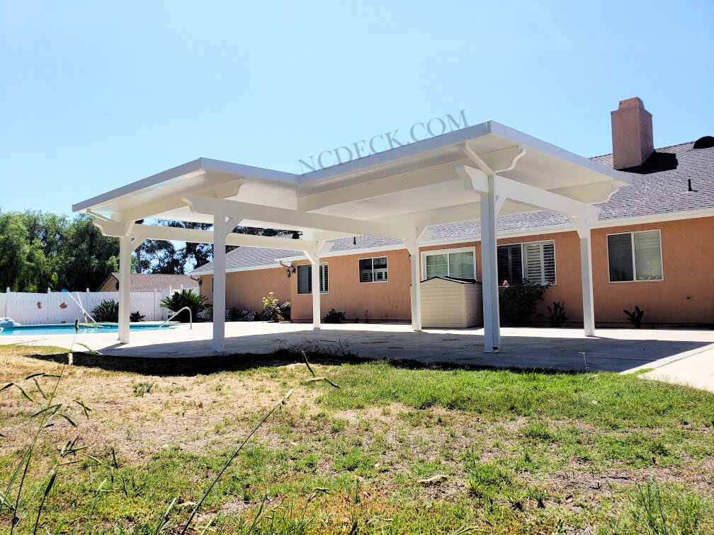 Freestanding Solid Aluminum Patio Cover w/ wood posts.