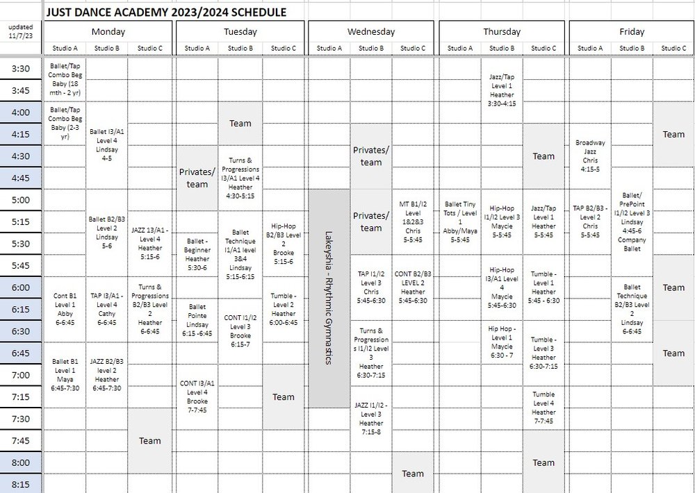 Schedule — Just Dance Academy