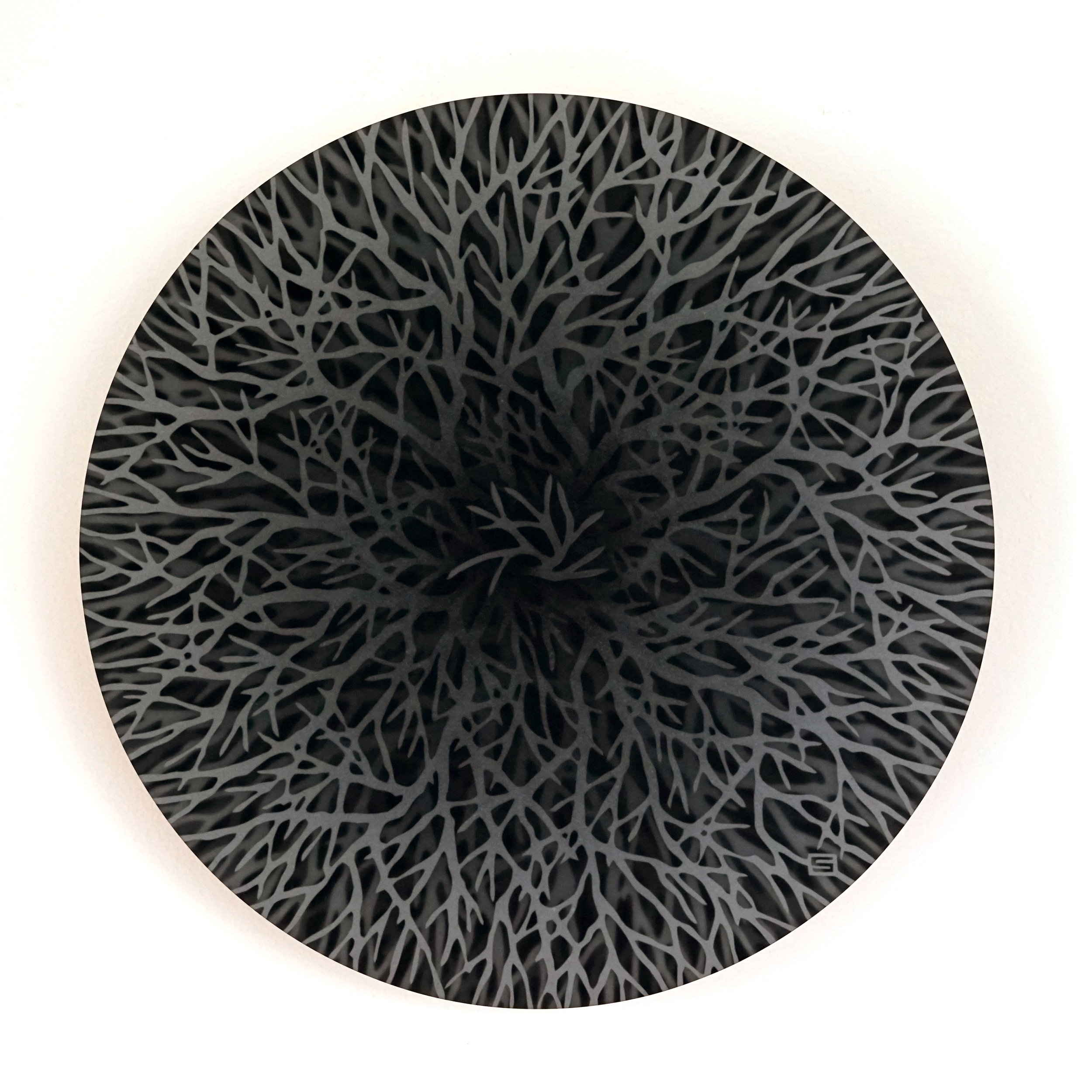 Tree Top Down #5 14%22 diameter Tondo Mixed Media on Birch Panel 2025 $880.jpg