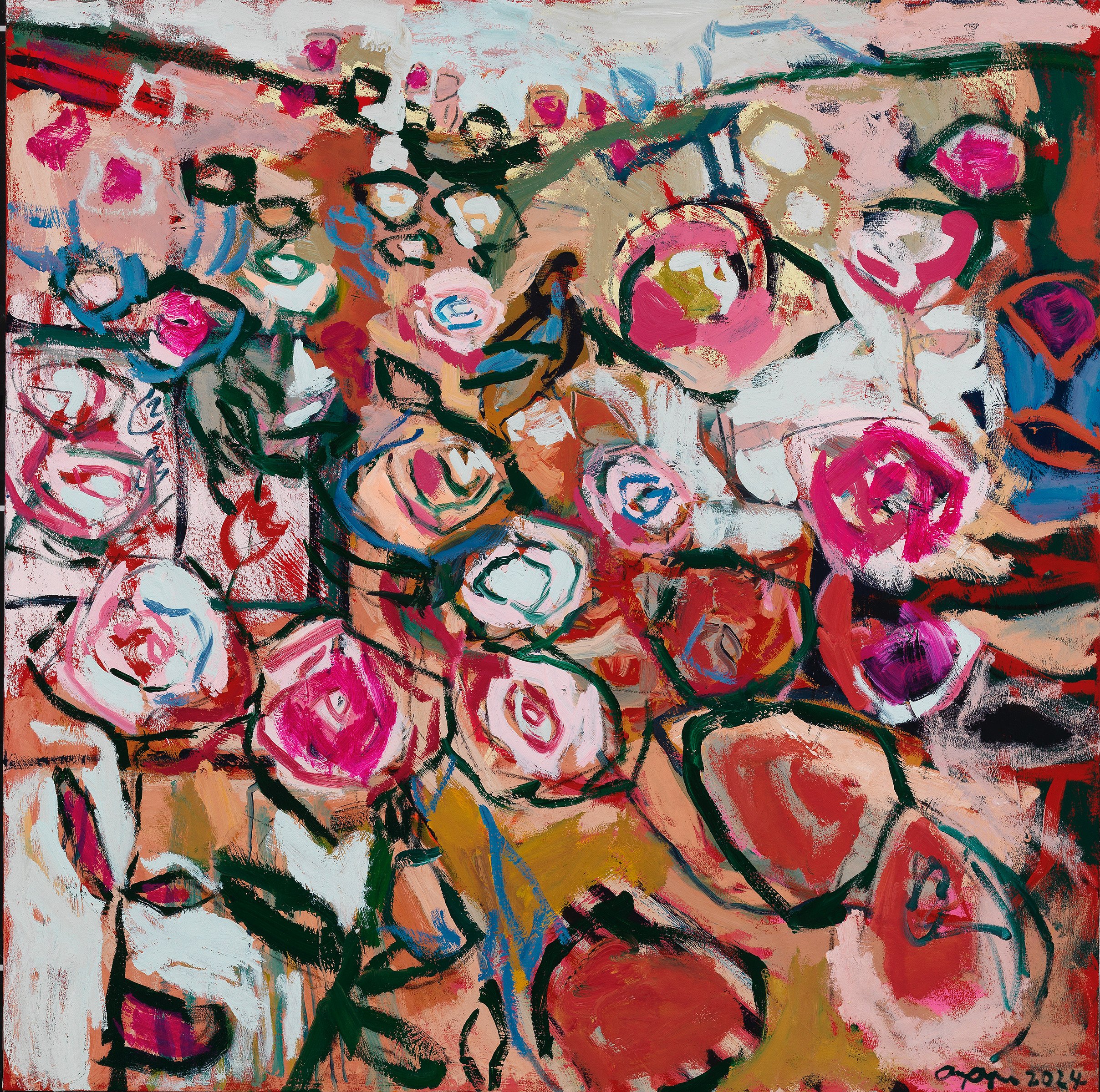 Through The Roses 48%22 x 48%22. Oil on Canvas 2025 $6200.jpeg