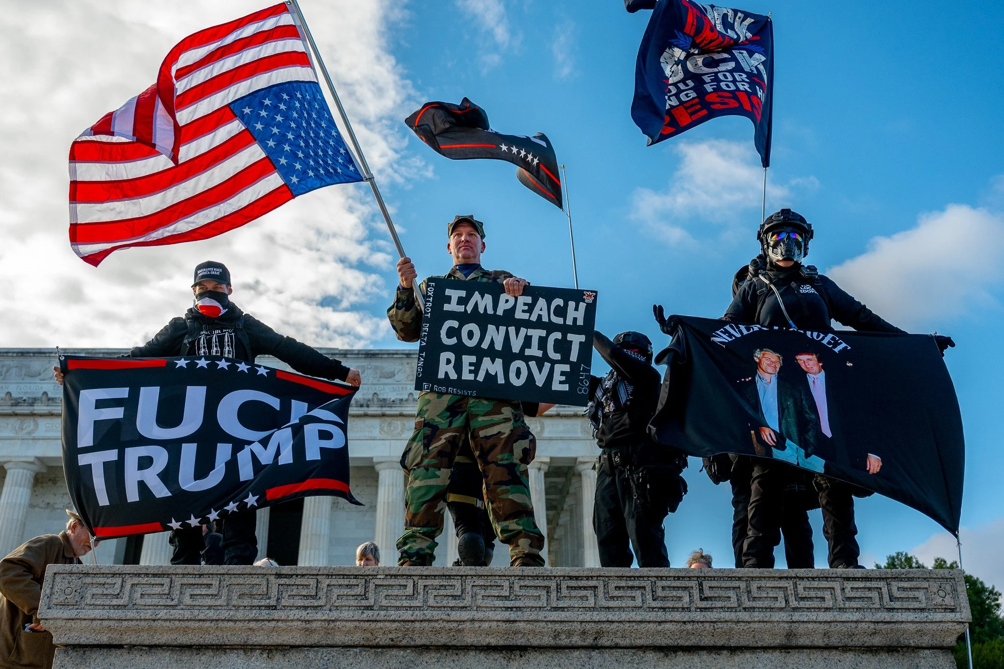 Military veterans join protesters in demanding the impeachment of Donald Trump, Nov 22.