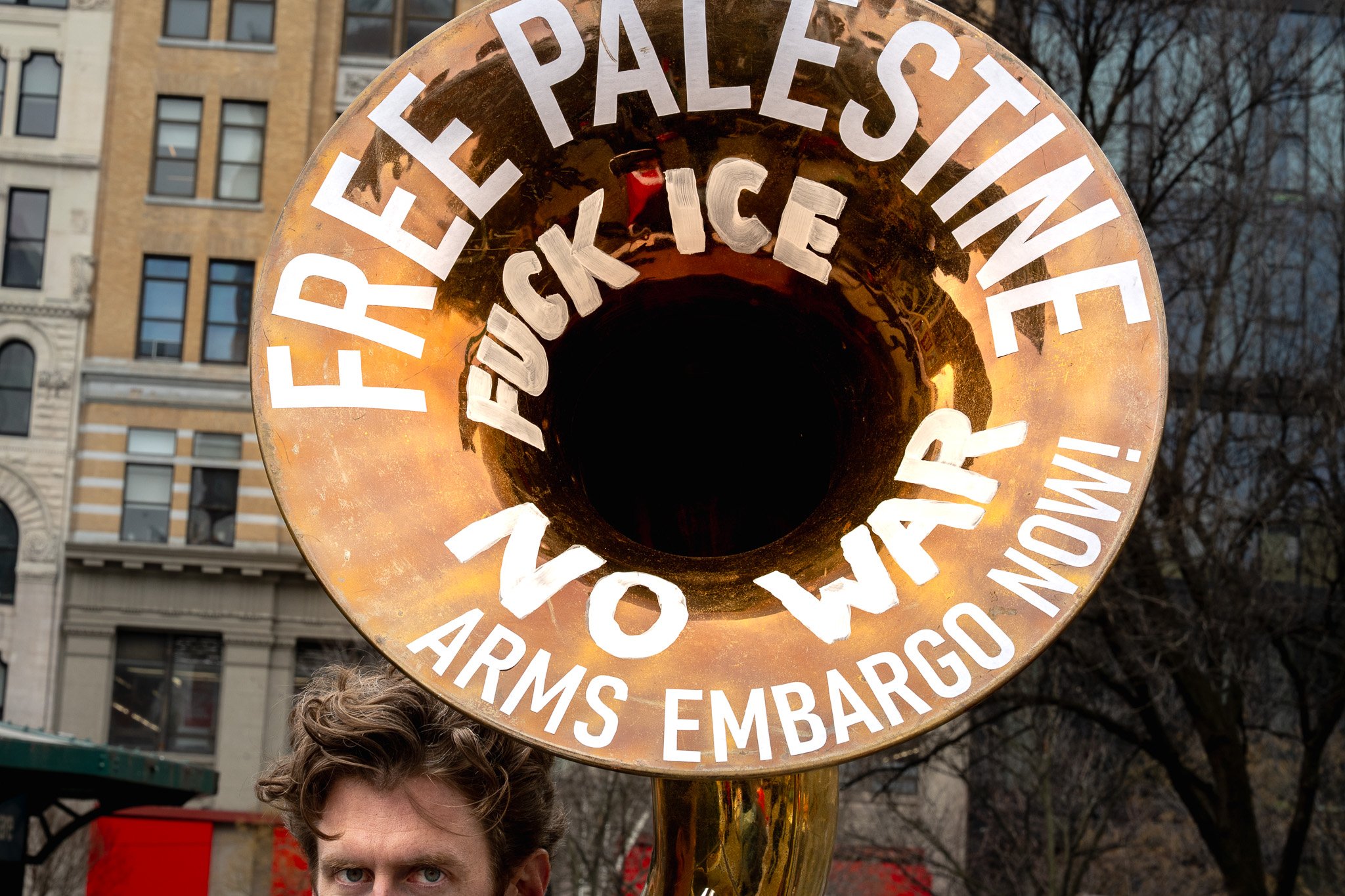 Free Palestine, at protest against Iran War, NYC March 2026