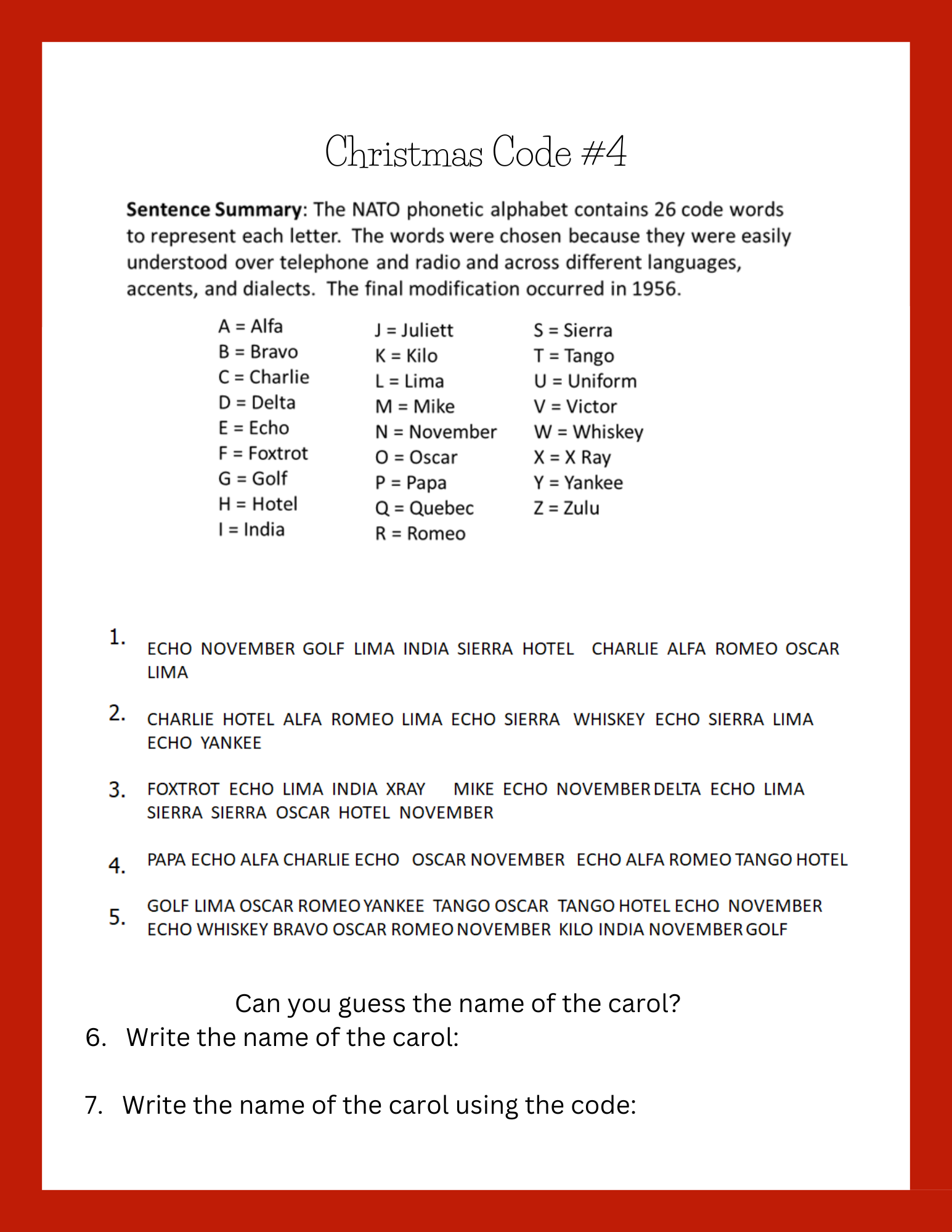 Christmas Carol & Codes Fun Worksheets — Beth Smith Studio