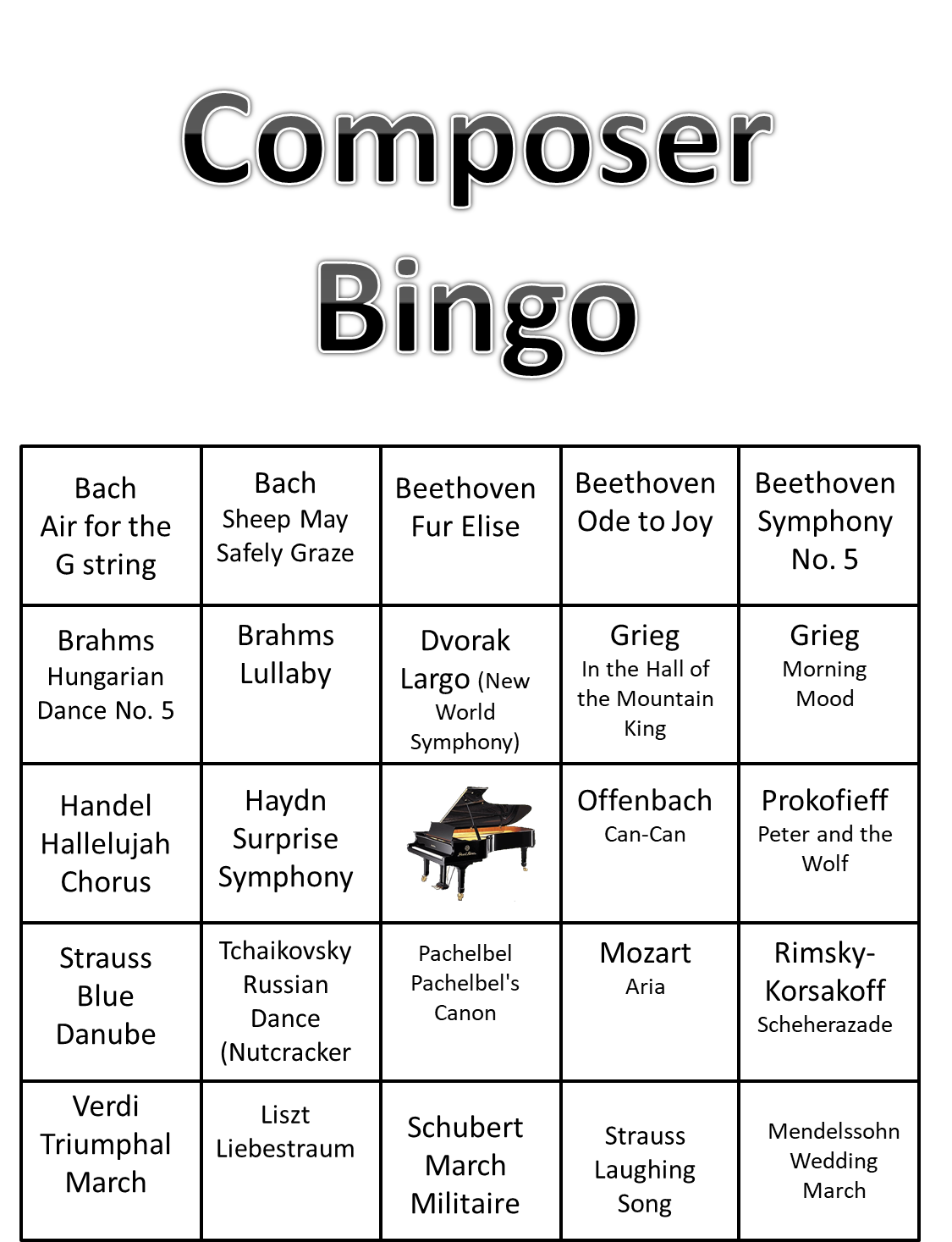 Composer Bingo