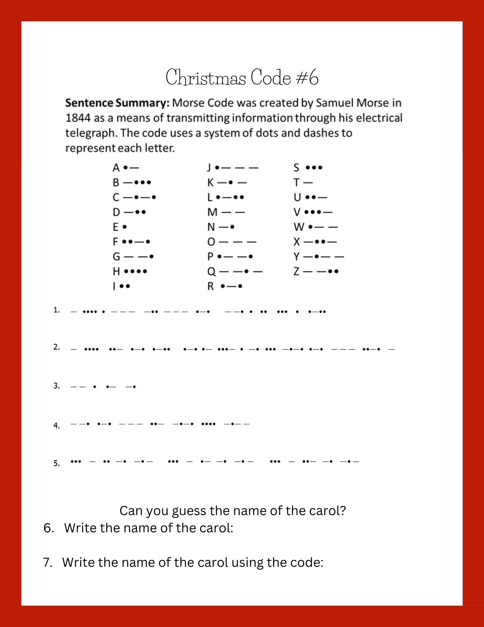 Christmas Carol & Codes Fun Worksheets — Beth Smith Studio