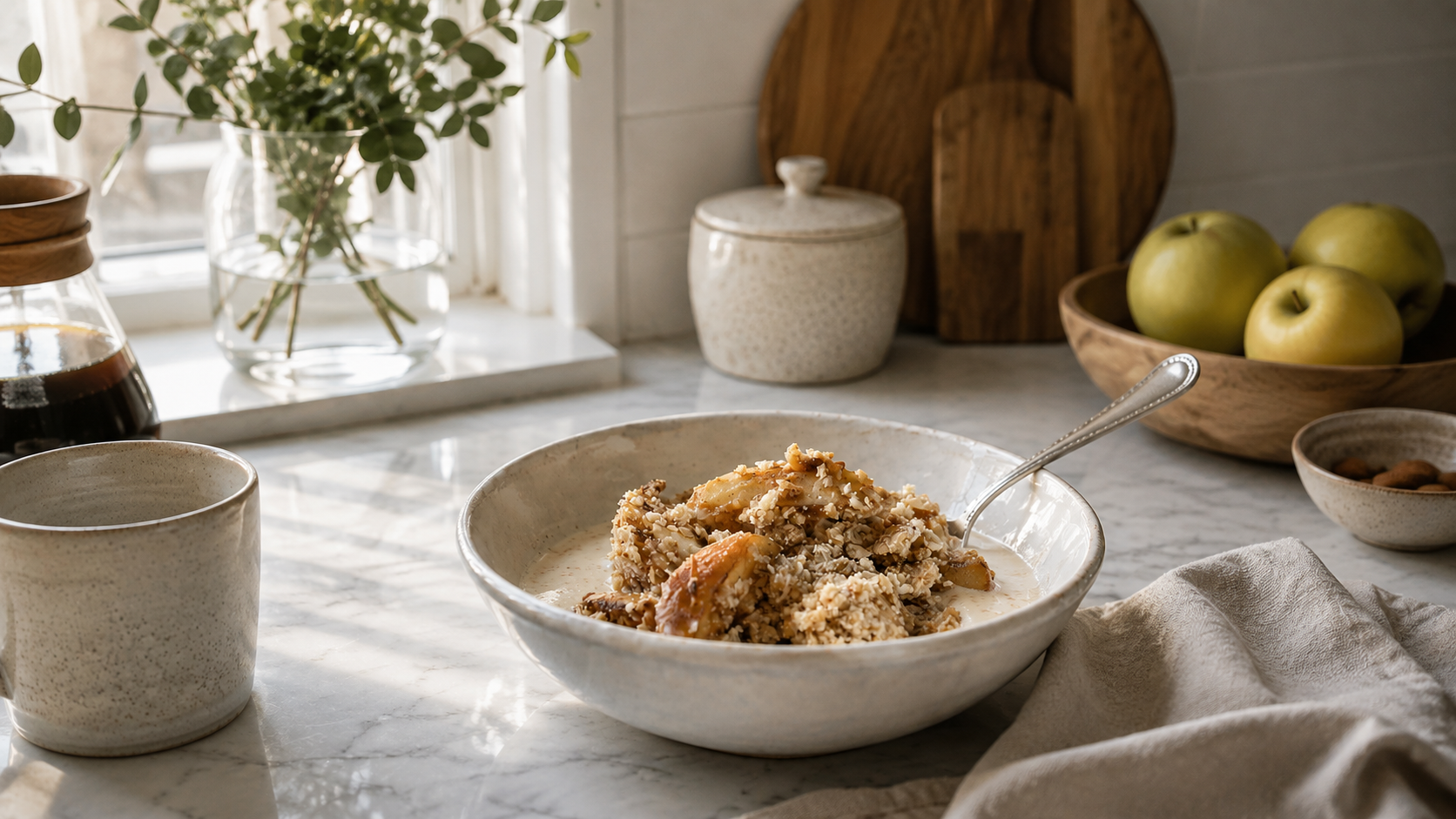 Omena crumble ja vanhan ajan vaniljakastike