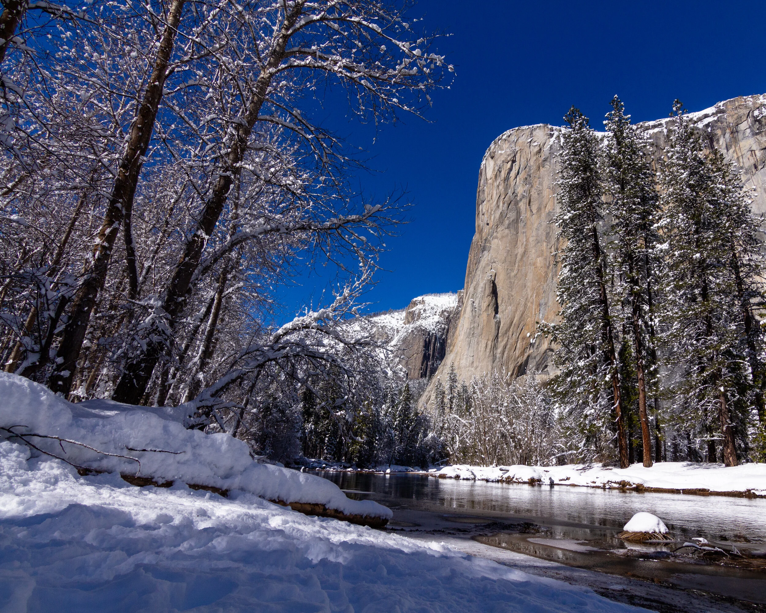 Dawn Wall Over the Merced River in Winter